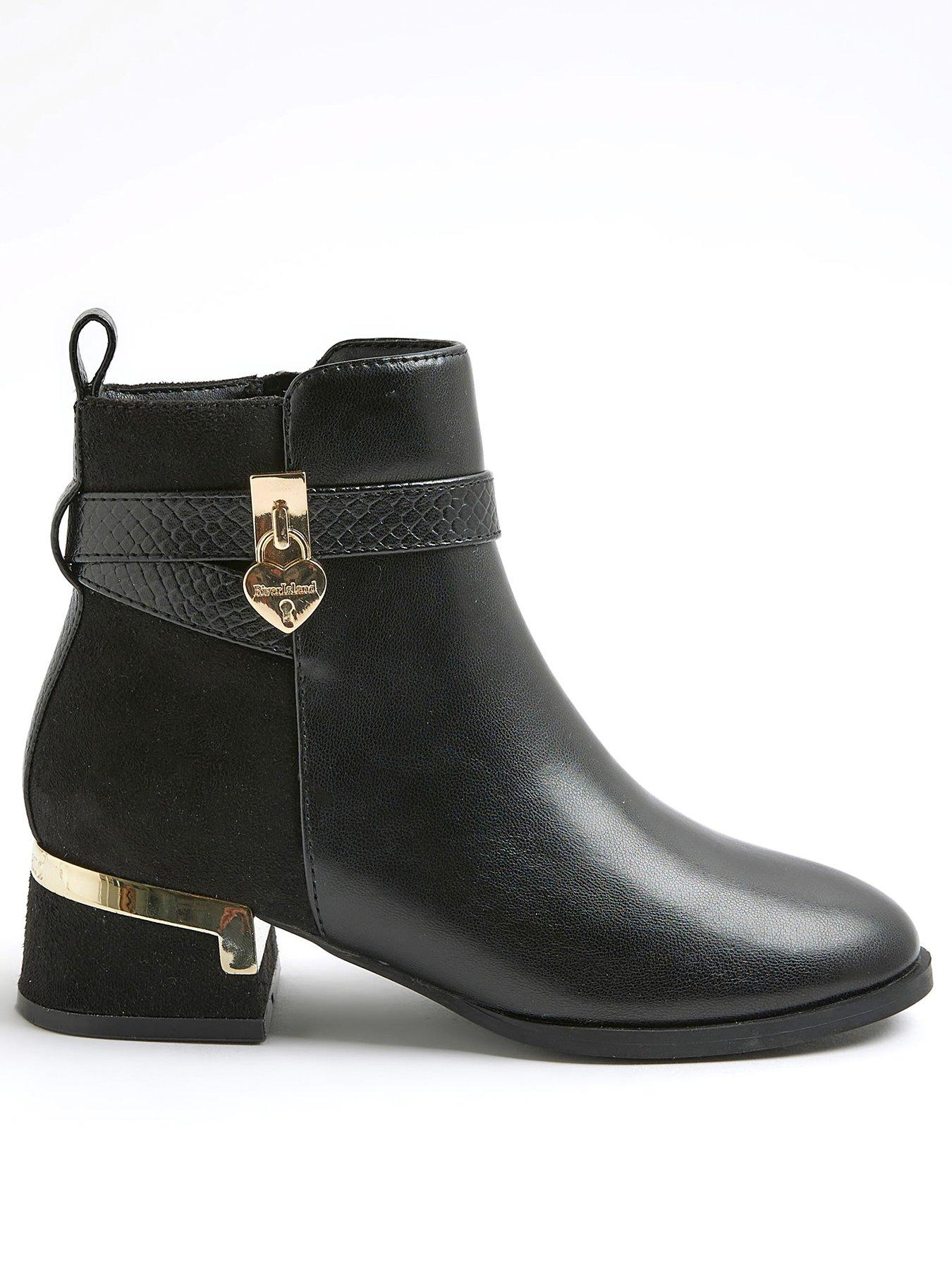 undefined Older Girls Heart Lock Ankle Boots - Black