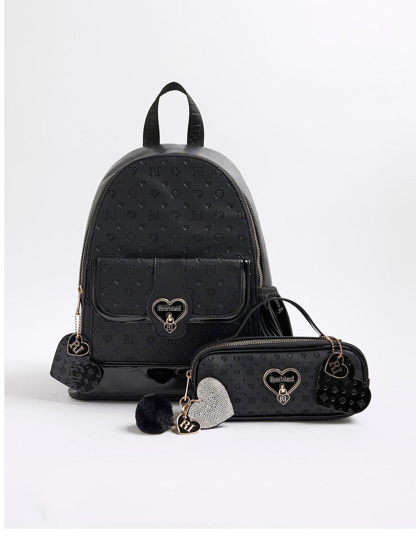 River Island Older Girls Heart Lock Backpack Bundle - Black