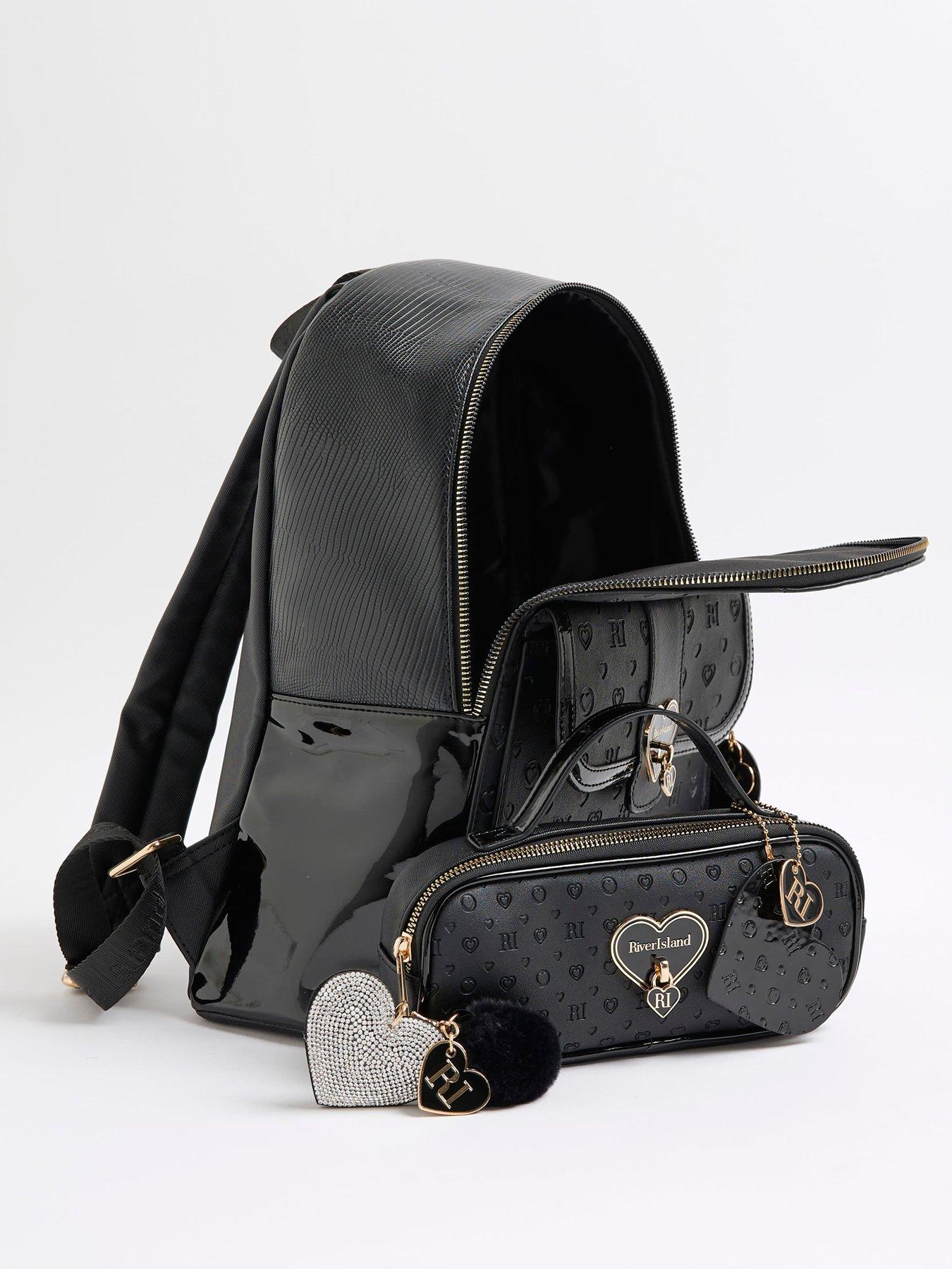 Image 4 of 5 of River Island Older Girls Heart Lock Backpack Bundle - Black