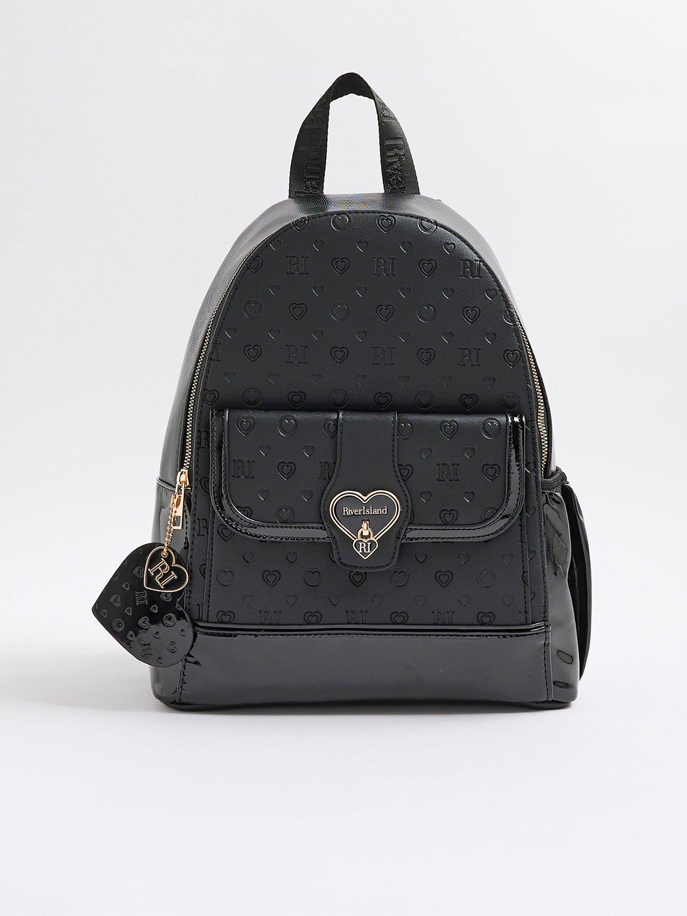 River Island Older Girls Heart Lock Pocket Backpack - Black