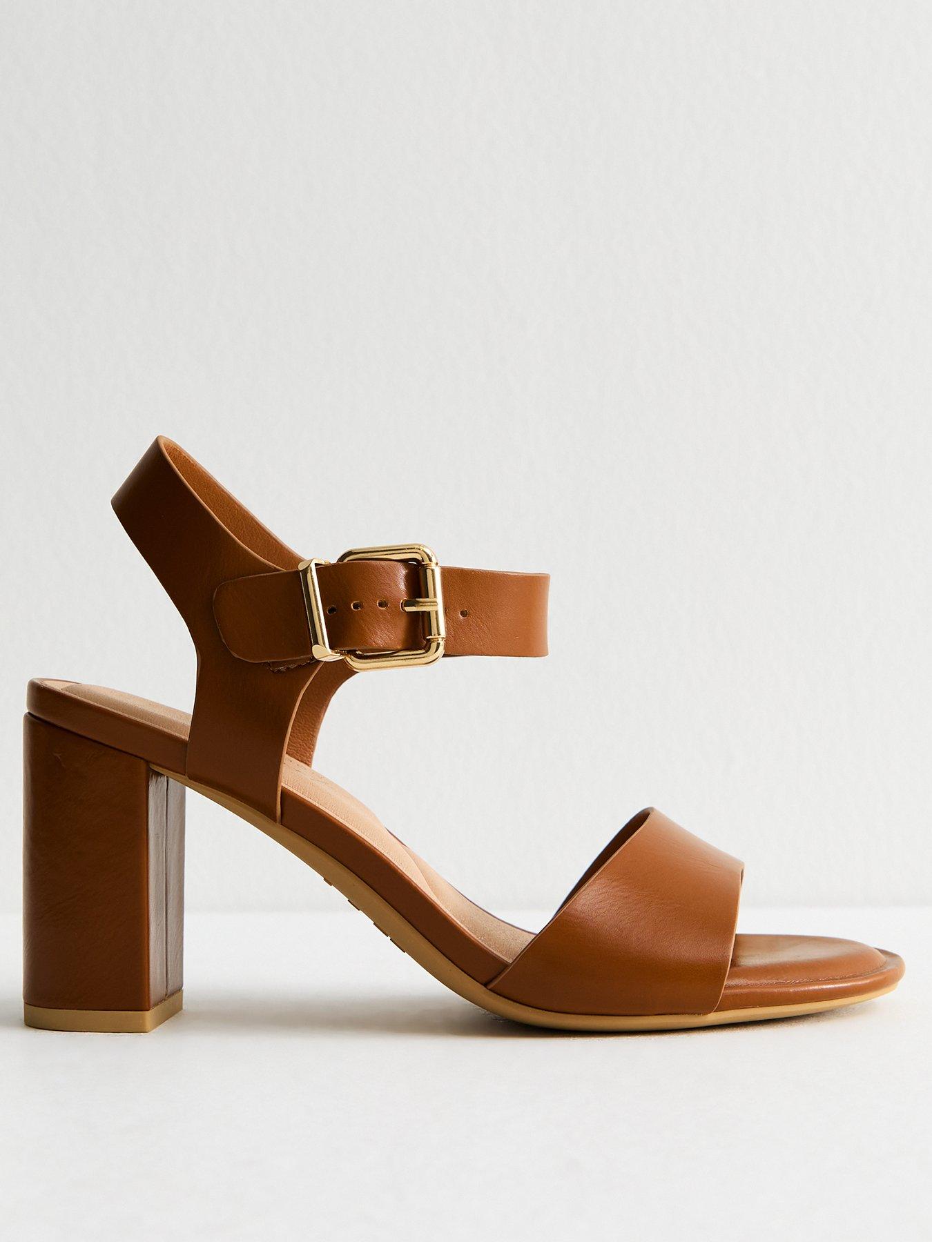 undefined Wide Fit Camel Faux Leather Block Heel Sandals