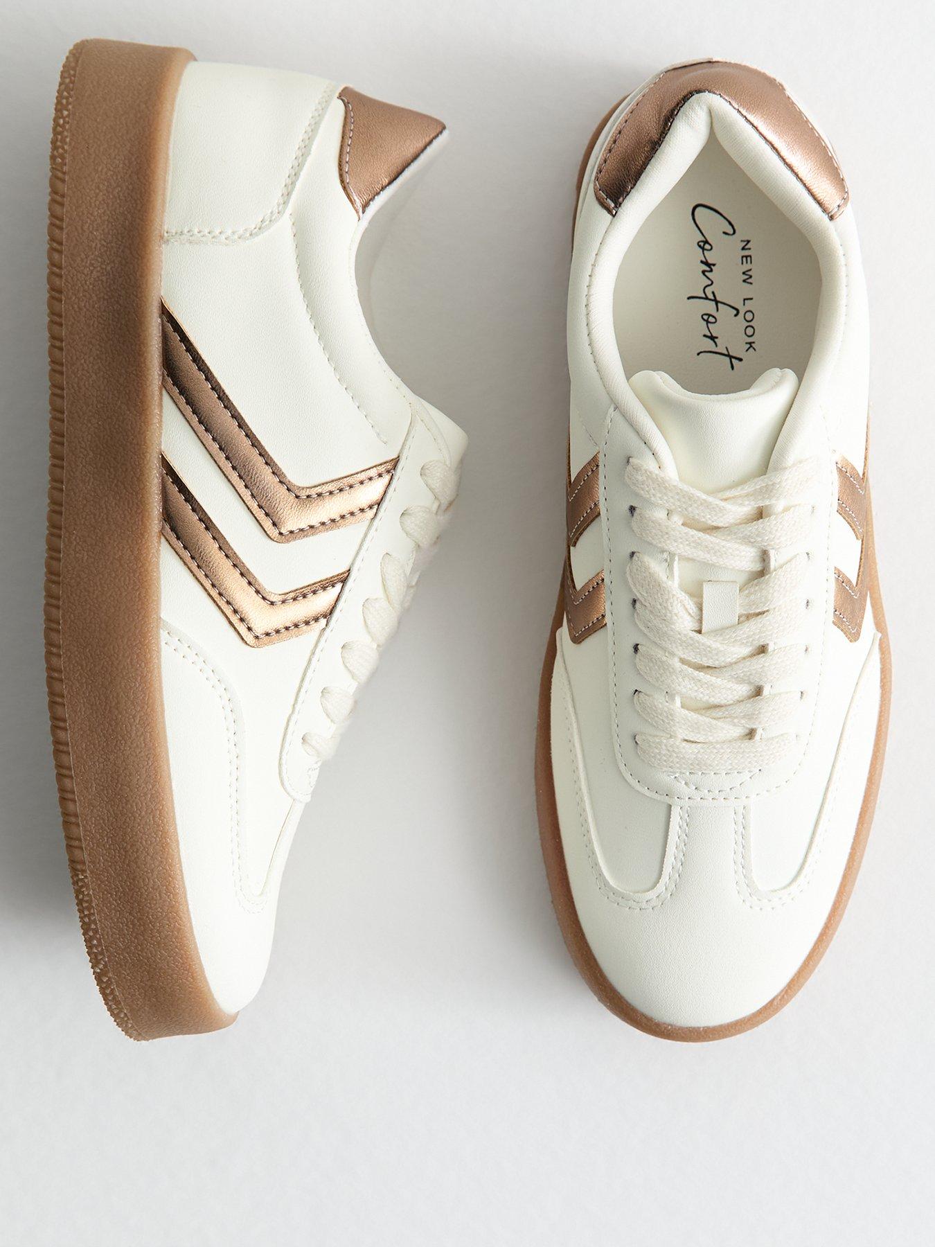 undefined White Faux Leather Panelled Flatform Trainers