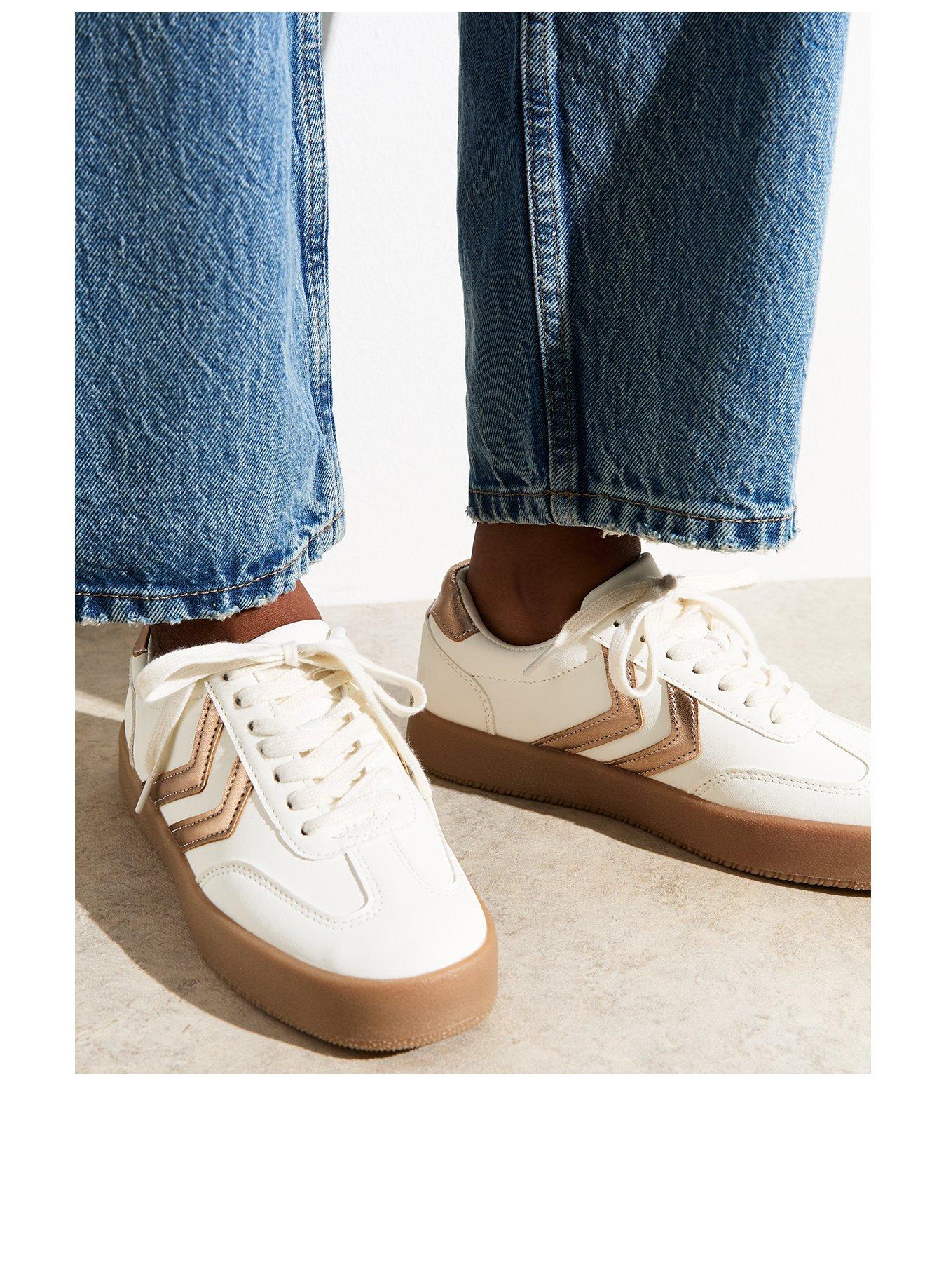 Image 2 of 5 of New Look White Faux Leather Panelled Flatform Trainers