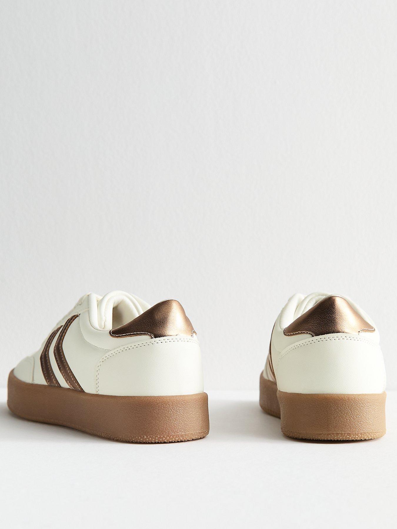 Image 3 of 5 of New Look White Faux Leather Panelled Flatform Trainers