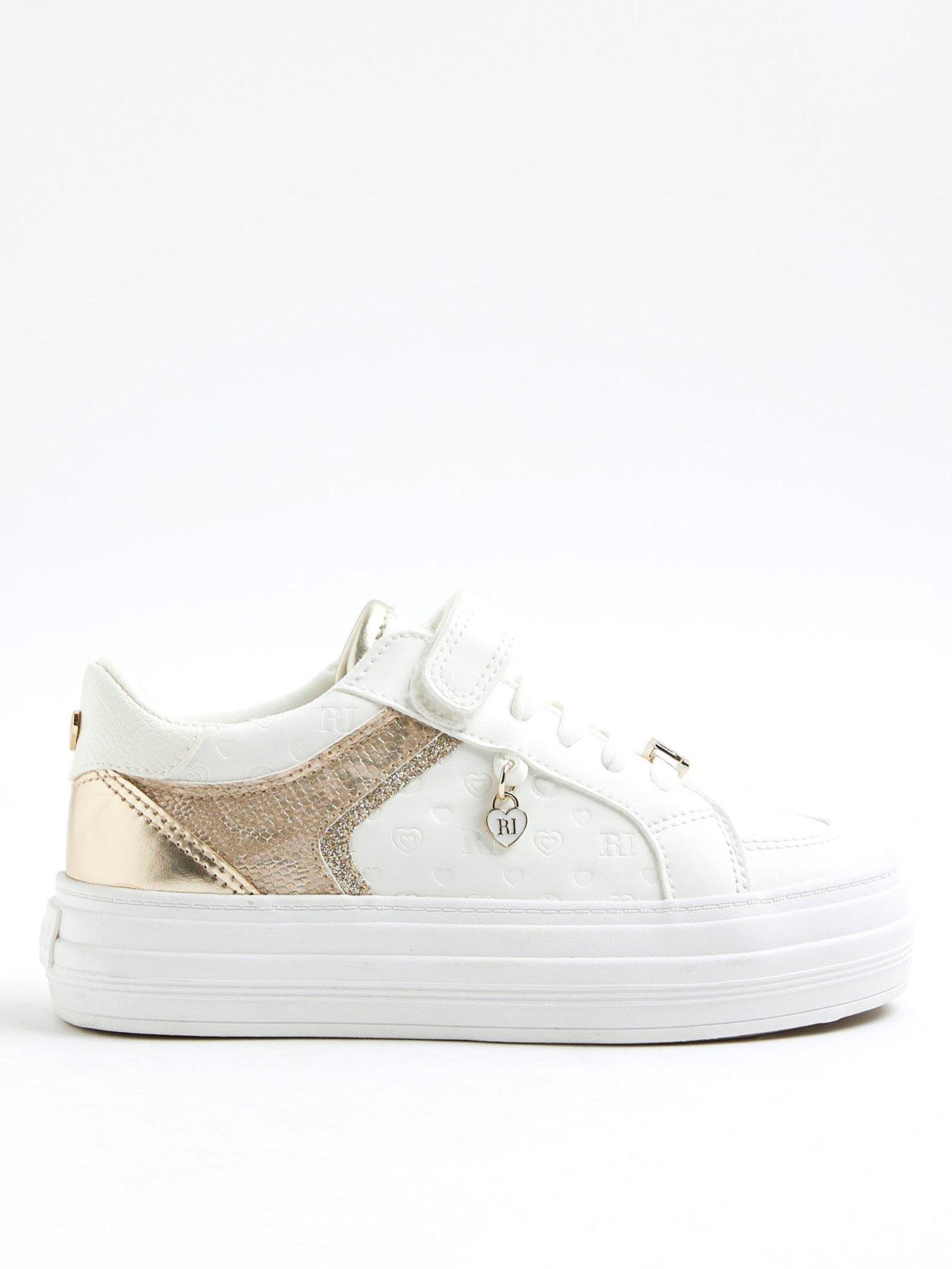undefined Older Girls Heart Embossed Trainers - White