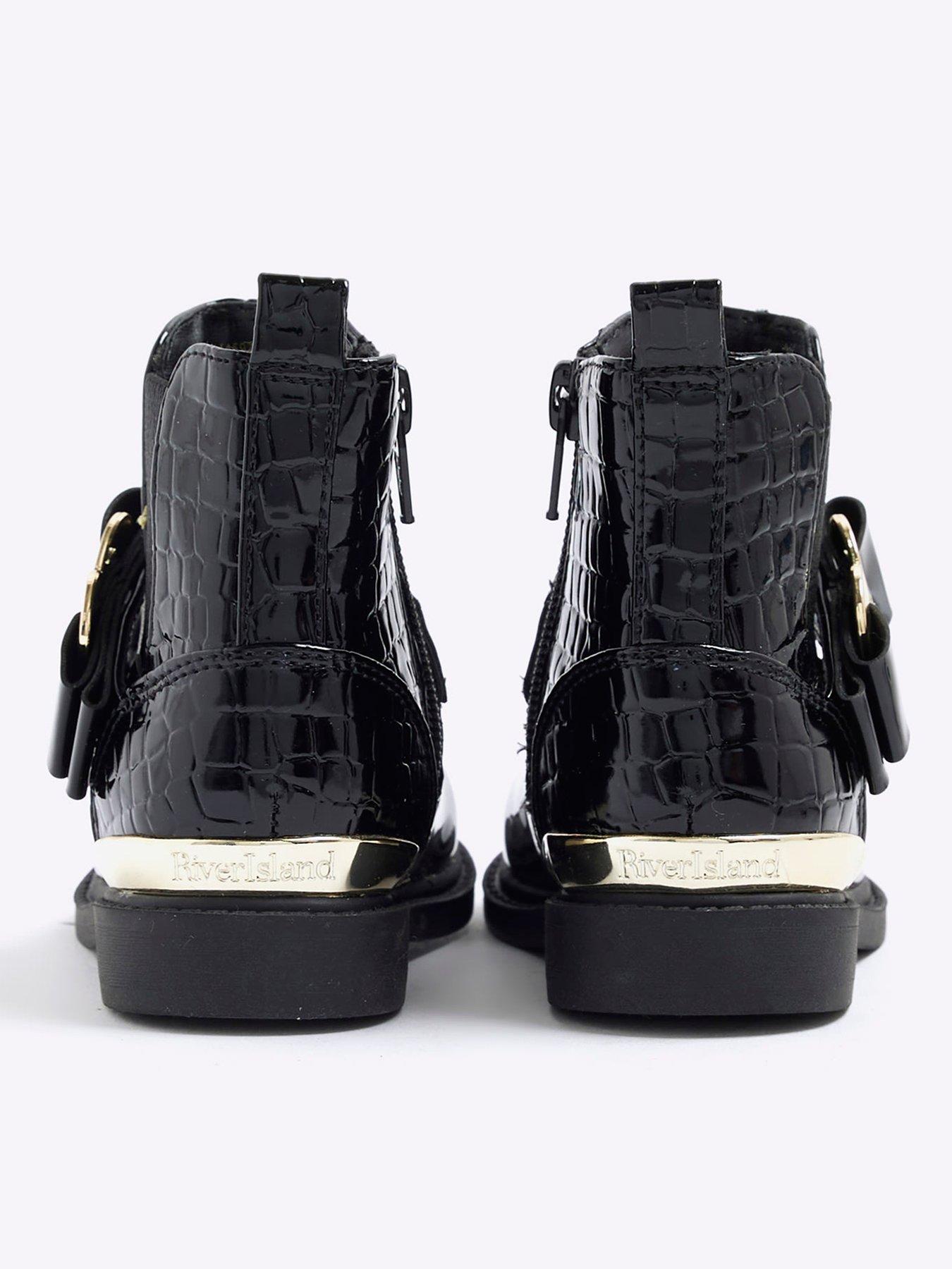 Image 2 of 4 of River Island Mini Girls Heart Bow Chelsea Boots - Black