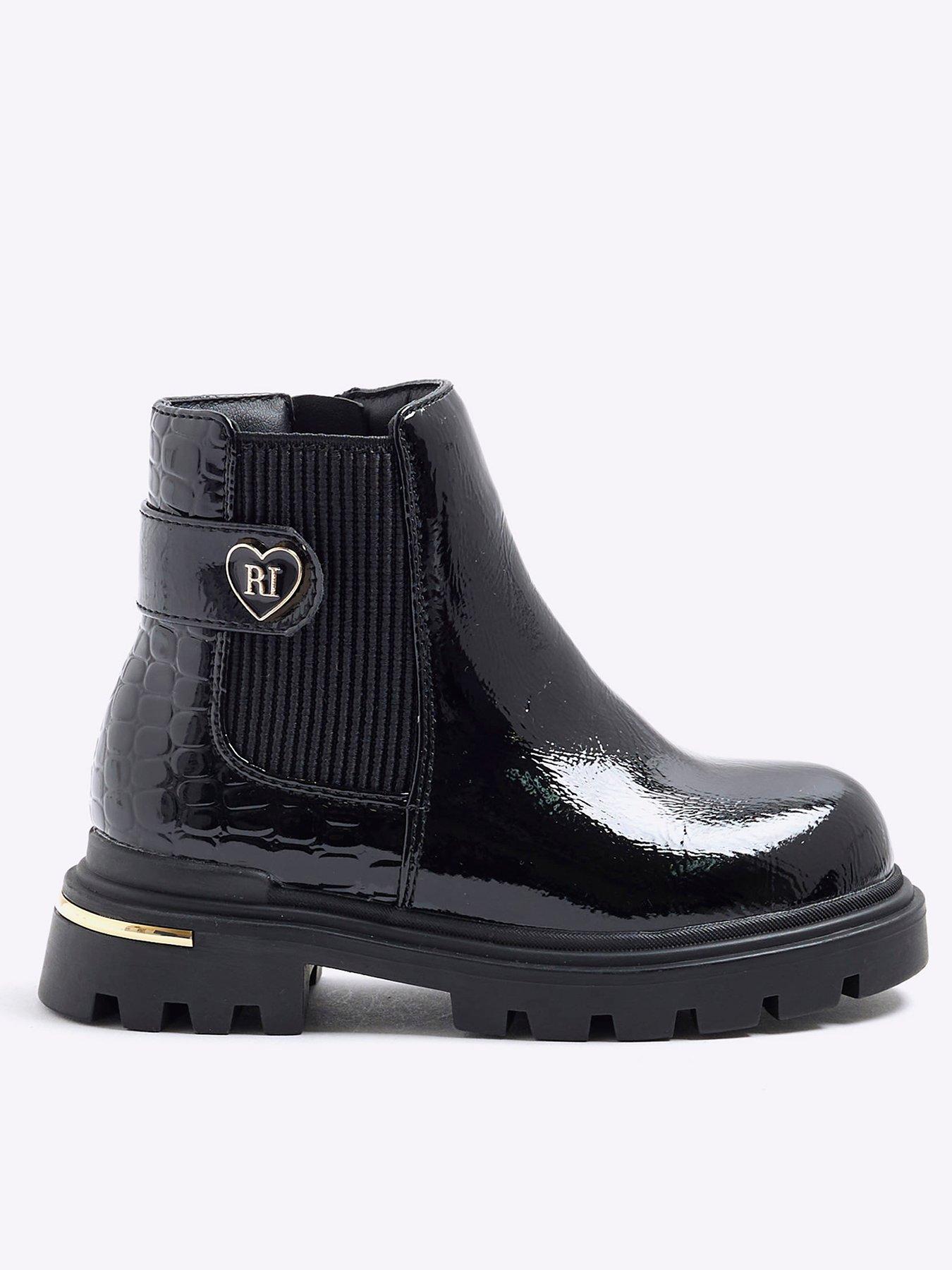 undefined Girls Heart Strap Chelsea Boots - Black