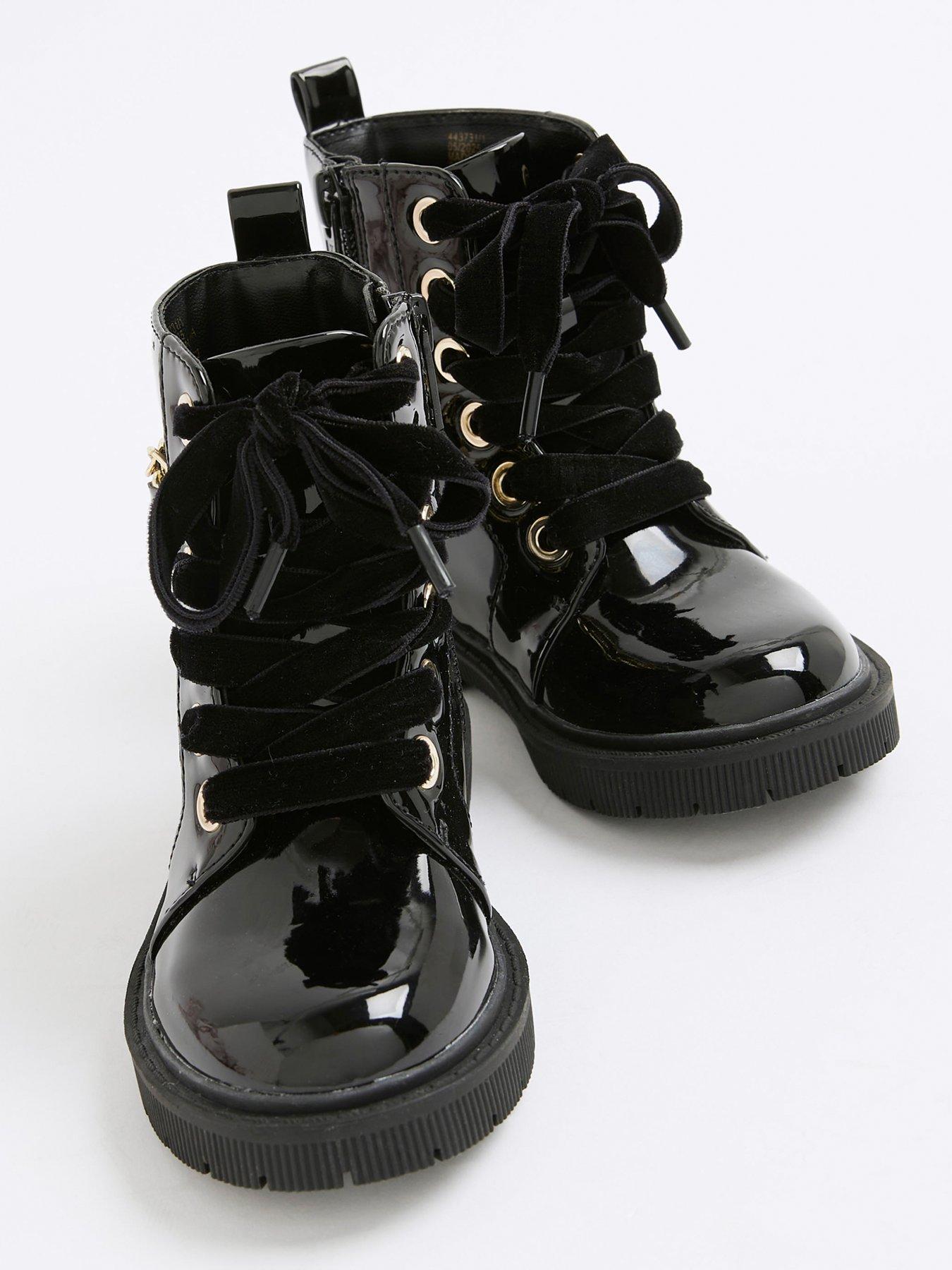 Image 5 of 5 of River Island Mini Girls Charm Chain Lace Up Boot - Black