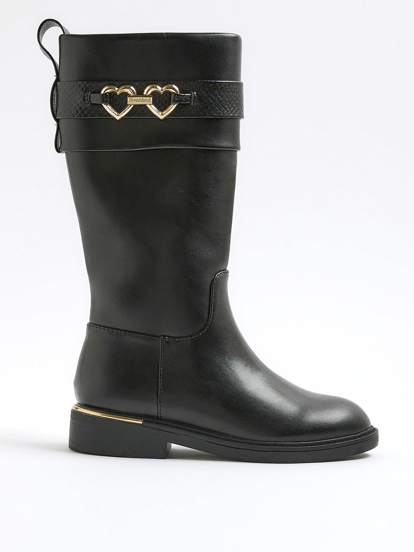 undefined Older Girls Heart Snaffle Knee High Boots - Black