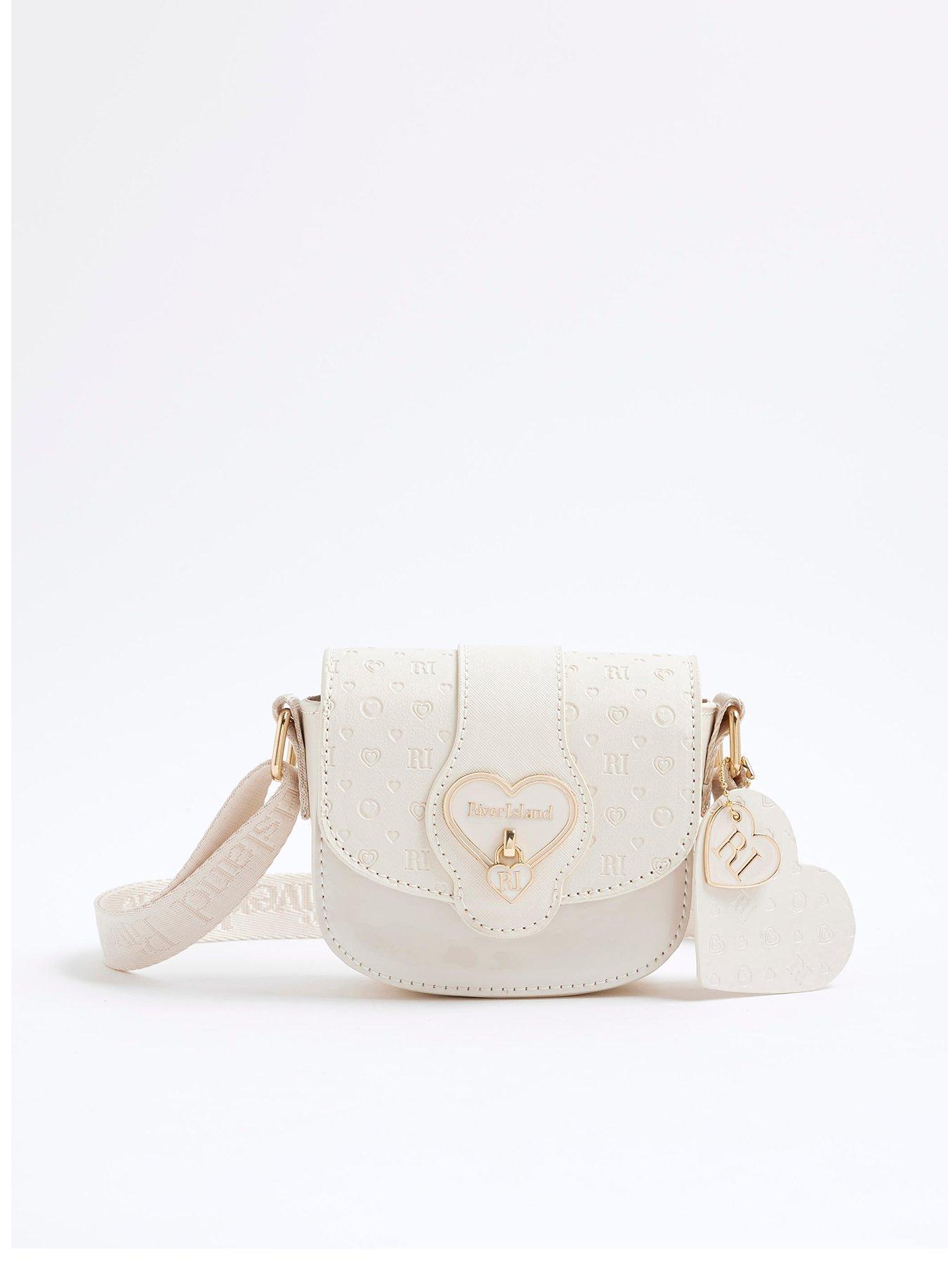 River Island Older Girls Monogram Heartlock Cross Body Bag - Cream