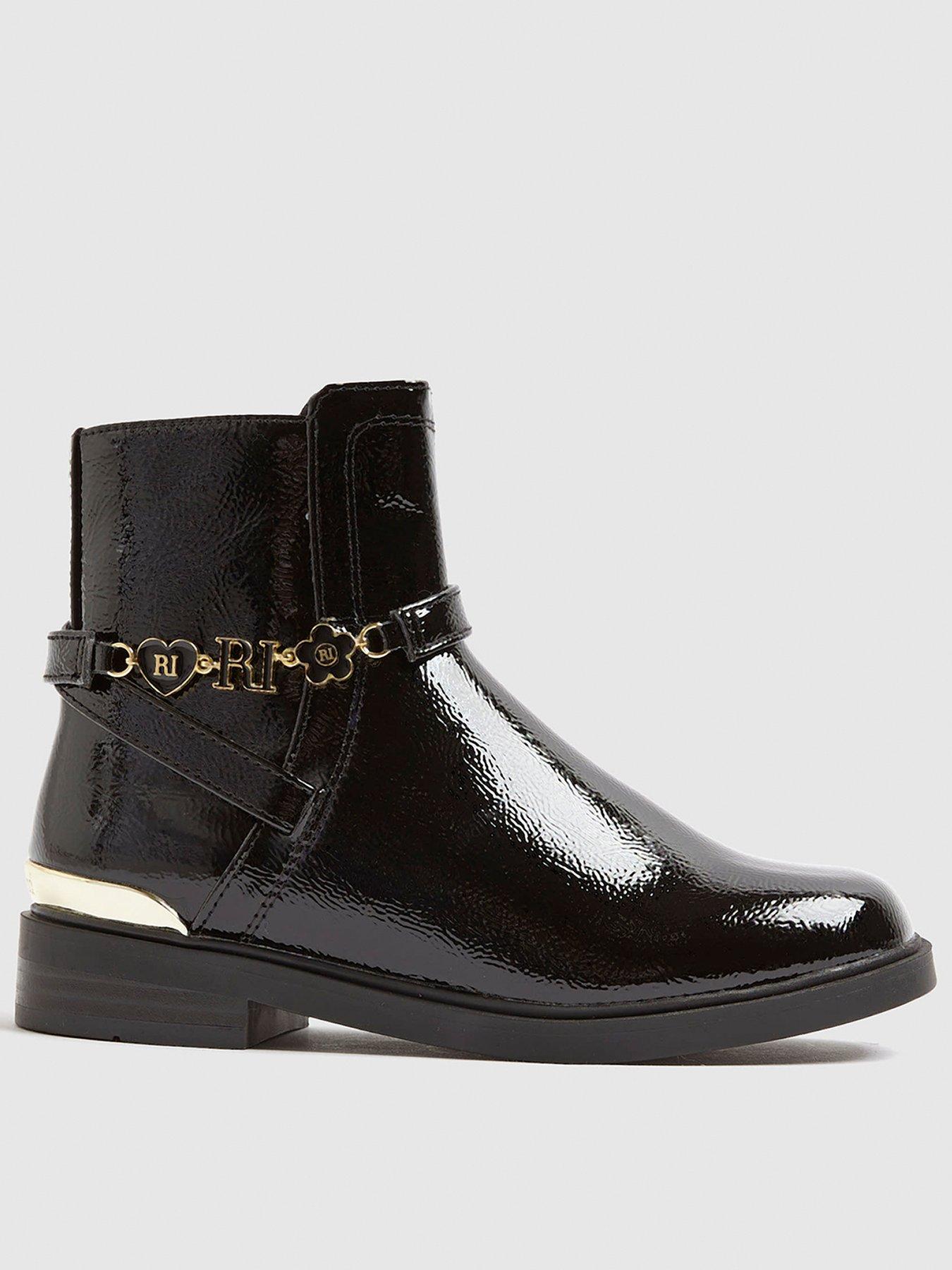 undefined Older Girls Flower Chain Riding Boot - Black