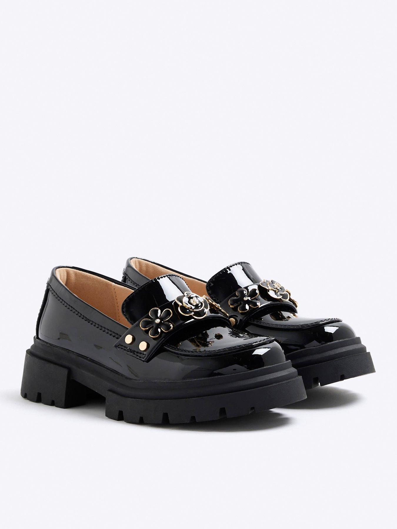undefined Older Girls Floral Chunky Loafers - Black