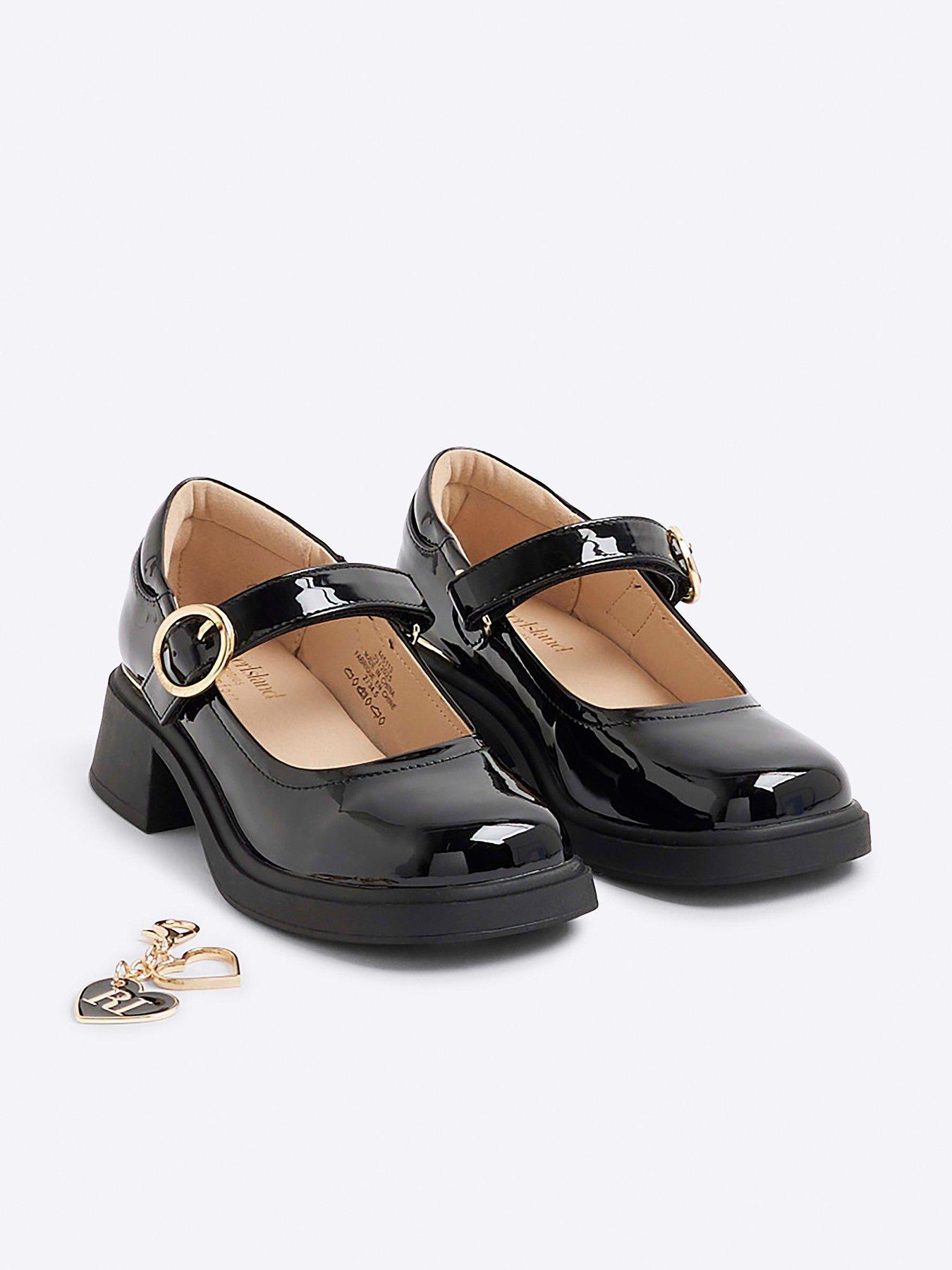 undefined Older Girls Charm Heeled Mary Jane Shoes - Black