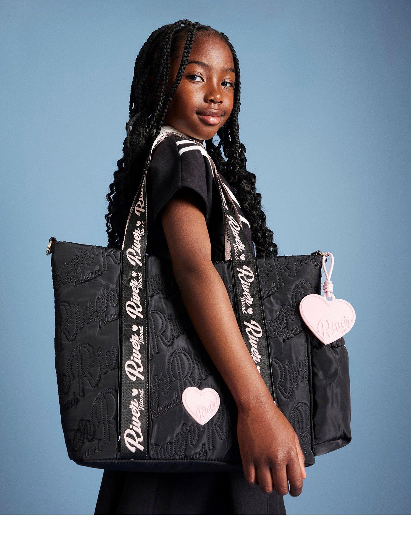 undefined Older Girls Nylon Script Shopper Bag - Black