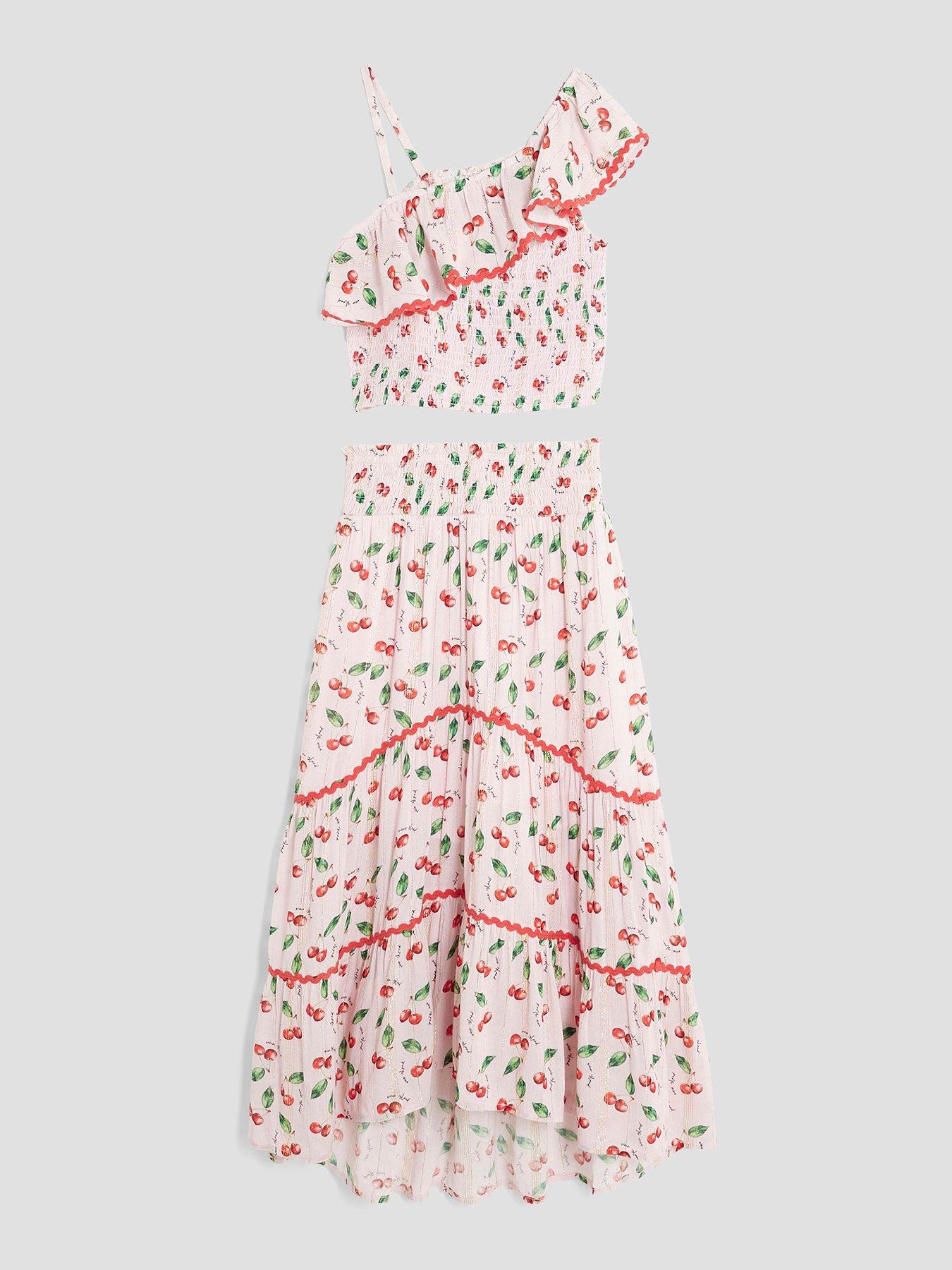 undefined Older Girls Cherry Maxi Skirt Set - Pink