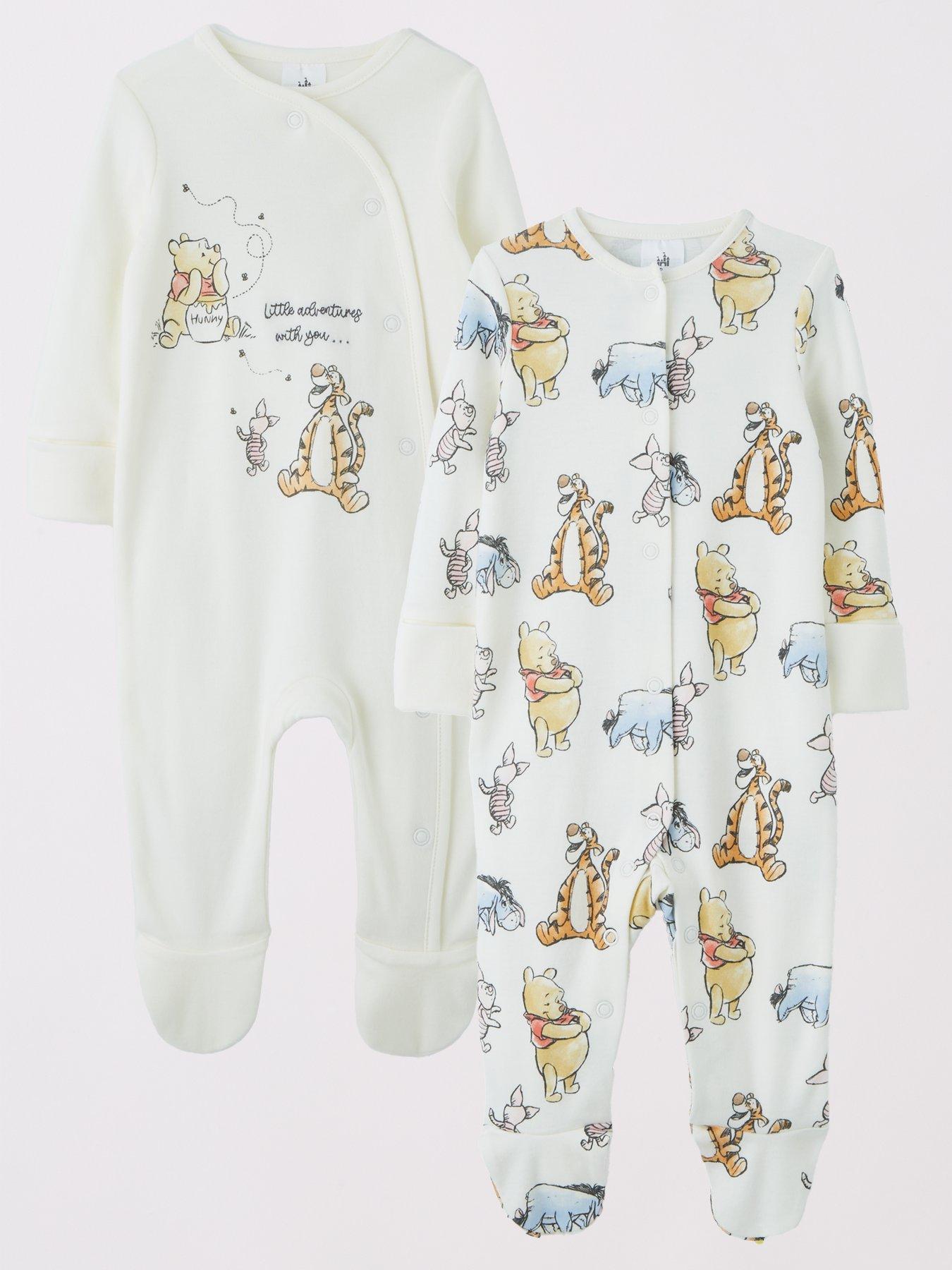 Image 1 of 4 of Winnie The Pooh Disney Winnie The Pooh 2 Pack Sleepsuit - Cream