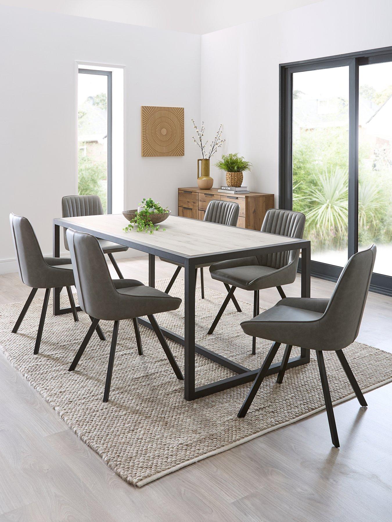 undefined Harlem Grey Oak Dining Table And 6 Marlow Grey Faux Leather Chairs