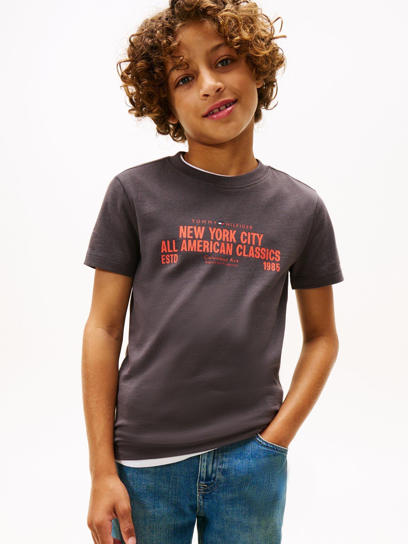 Tommy Hilfiger Boys NYC Print Graphic Short Sleeve T-Shirt - Washed Black