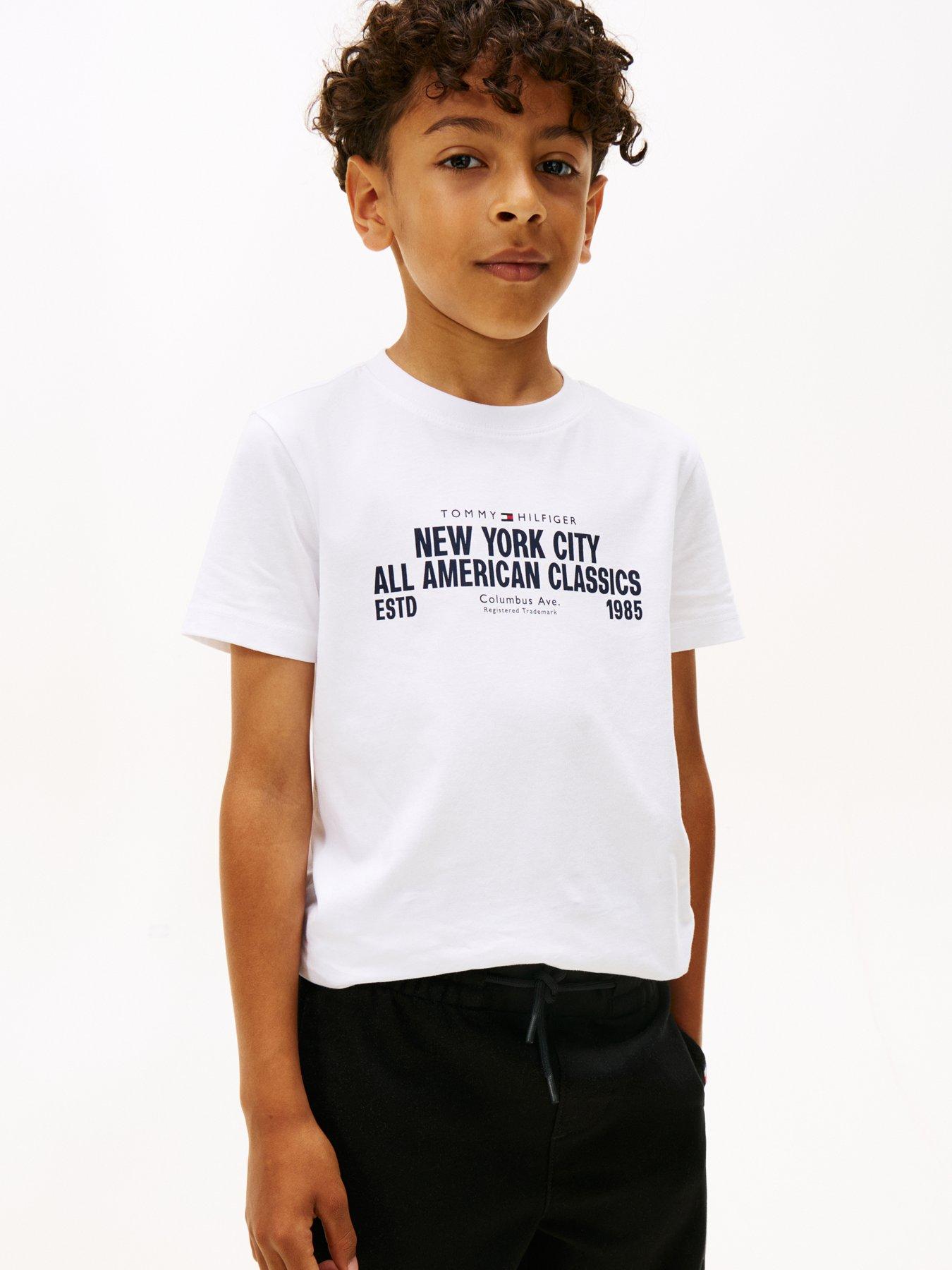 Tommy Hilfiger Boys Nyc Print Graphic Short Sleeve T-Shirt - White