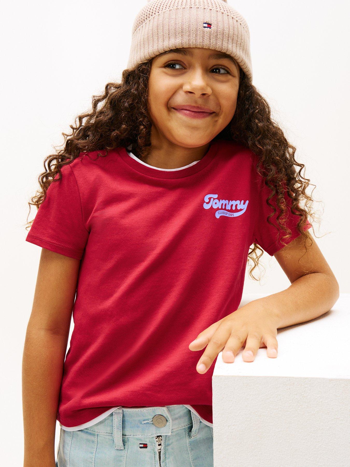 undefined Girls Graphic Flock Short Sleeve T-Shirt - Dark Pink