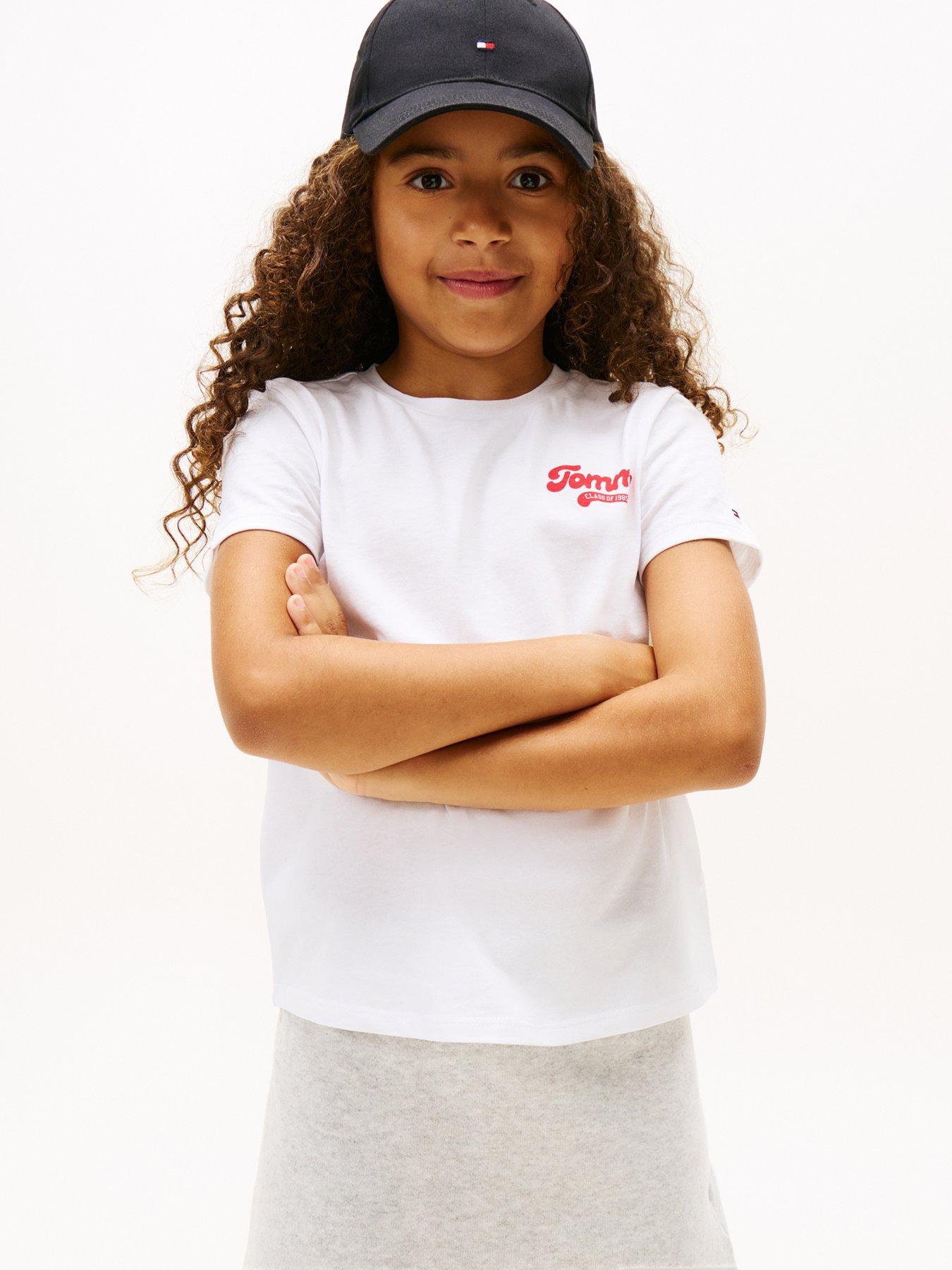 Image 1 of 5 of Tommy Hilfiger Girls Graphic Flock Short Sleeve T-Shirt - White