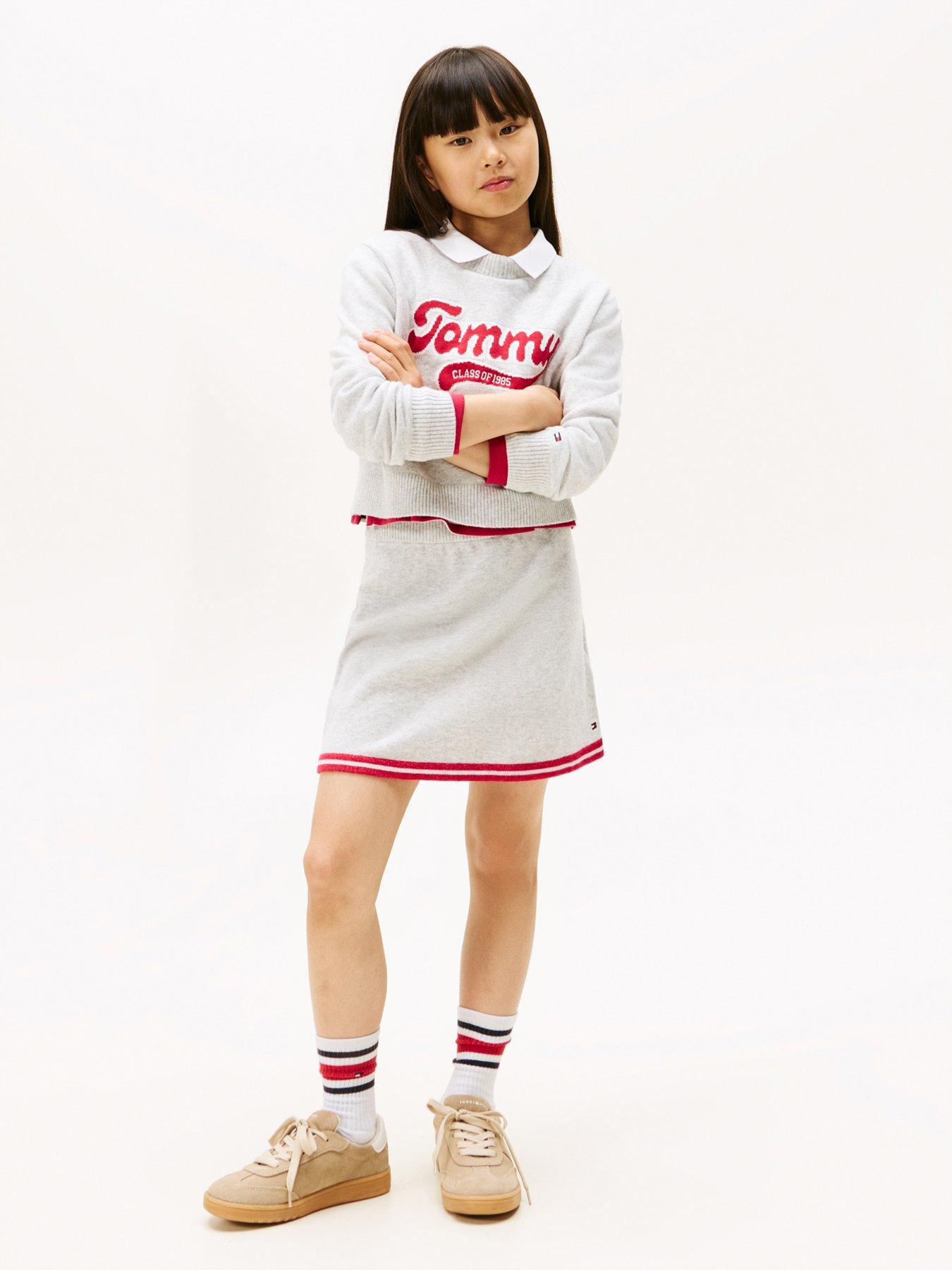 Tommy Hilfiger Girls Varsity Knitted Skirt, Light Grey, Size Age: 14 Years