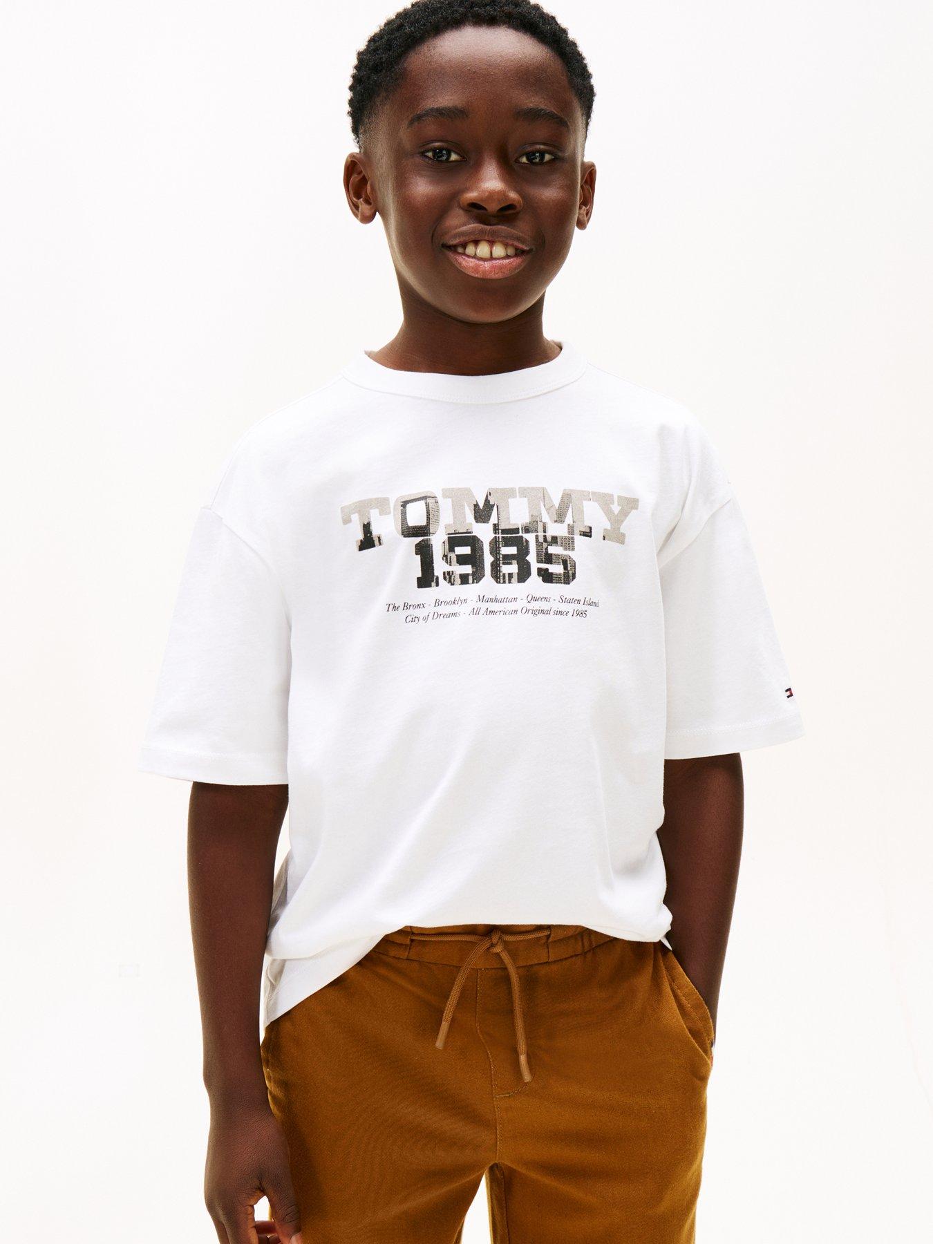 Image 1 of 5 of Tommy Hilfiger Boys 1985 Graphic Print Short Sleeve T-Shirt - White