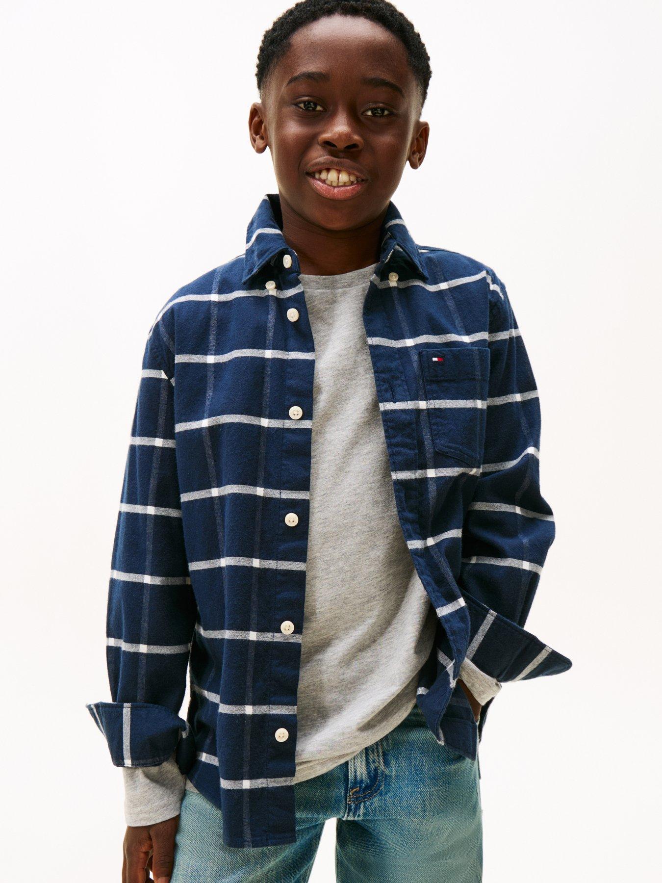 Image 1 of 5 of Tommy Hilfiger Boys Window Pane Check Long Sleeve Shirt - Check - Black