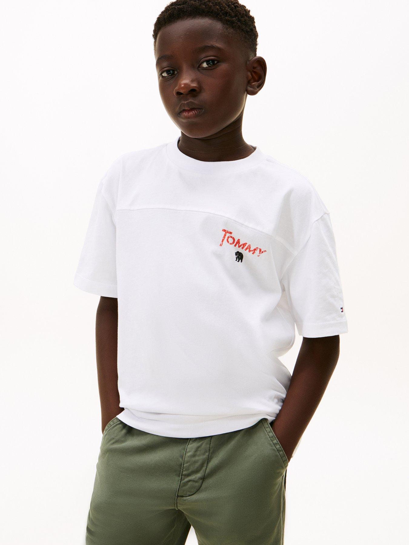 Tommy Hilfiger Boys Seasonal Texture Print Short Sleeve T-Shirt - White