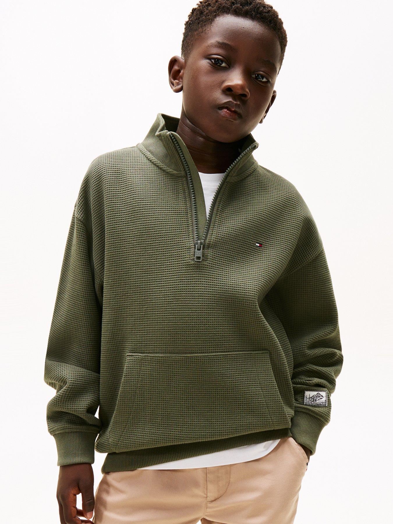 Tommy Hilfiger Boys Texture Half Zip Sweatshirt - Pewter Green
