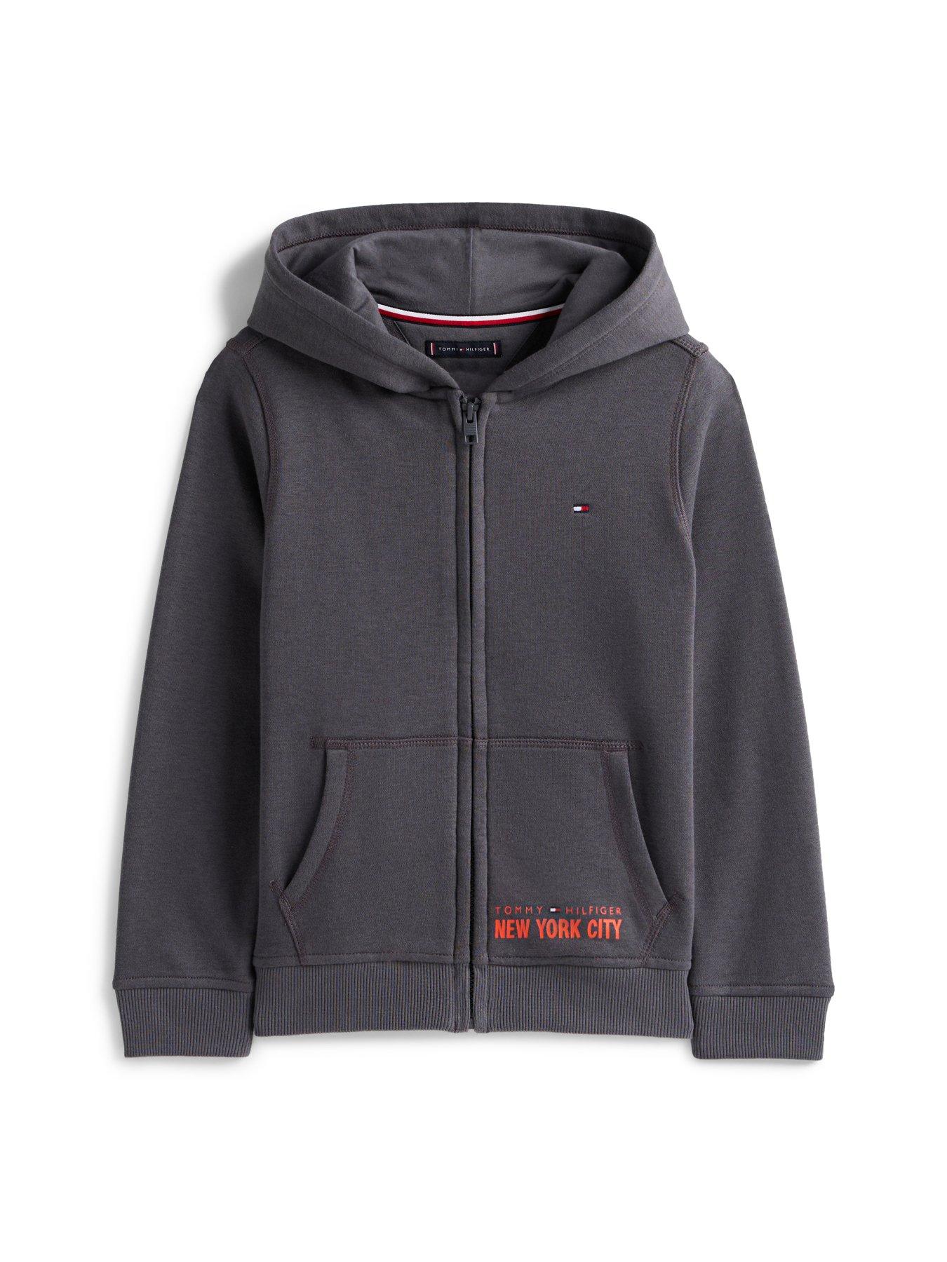 undefined Boys Nyc Print Zip Through Hoodie - Washed Black
