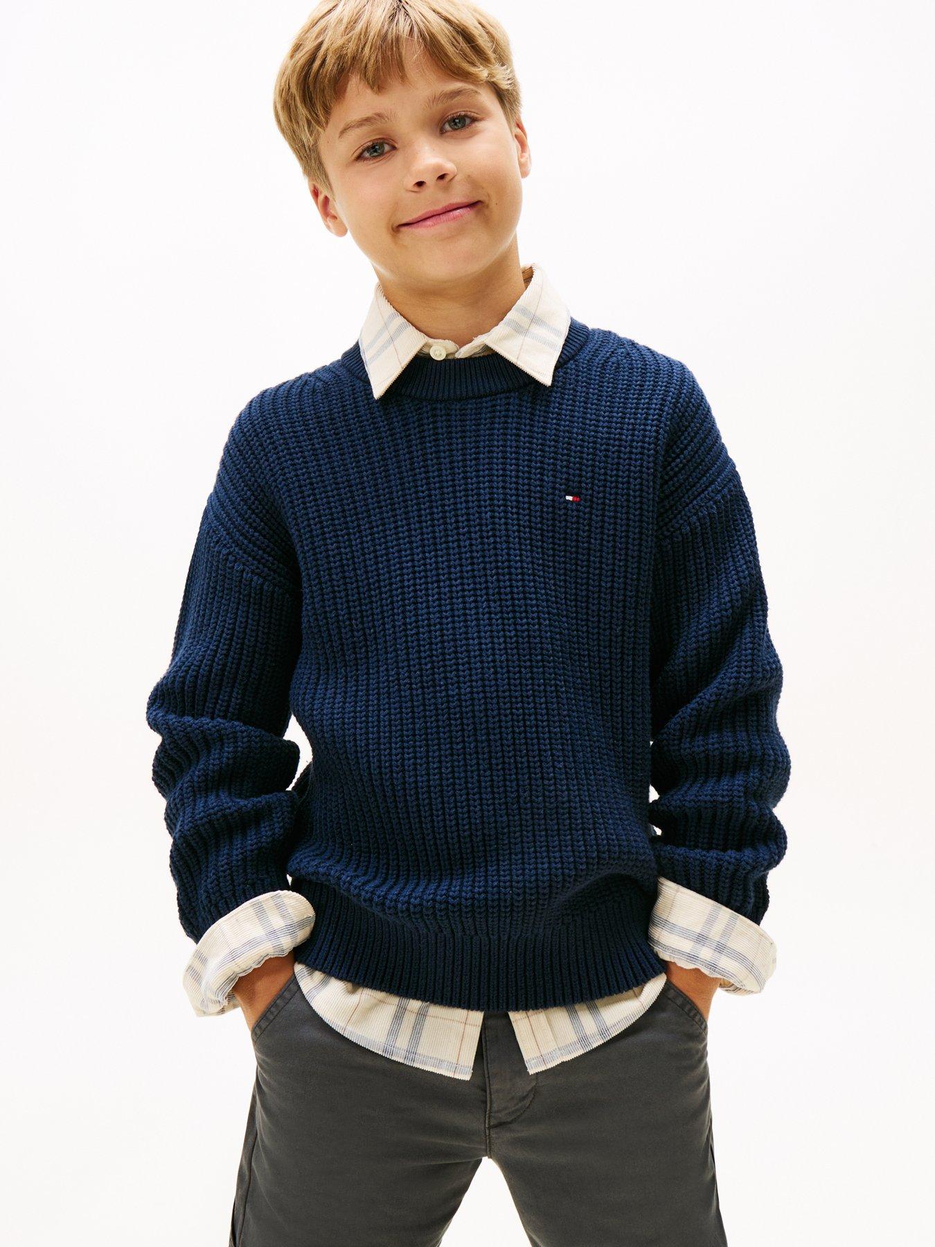 Tommy Hilfiger Boys Crew Neck Sweater, Navy, Size Age: 8 Years