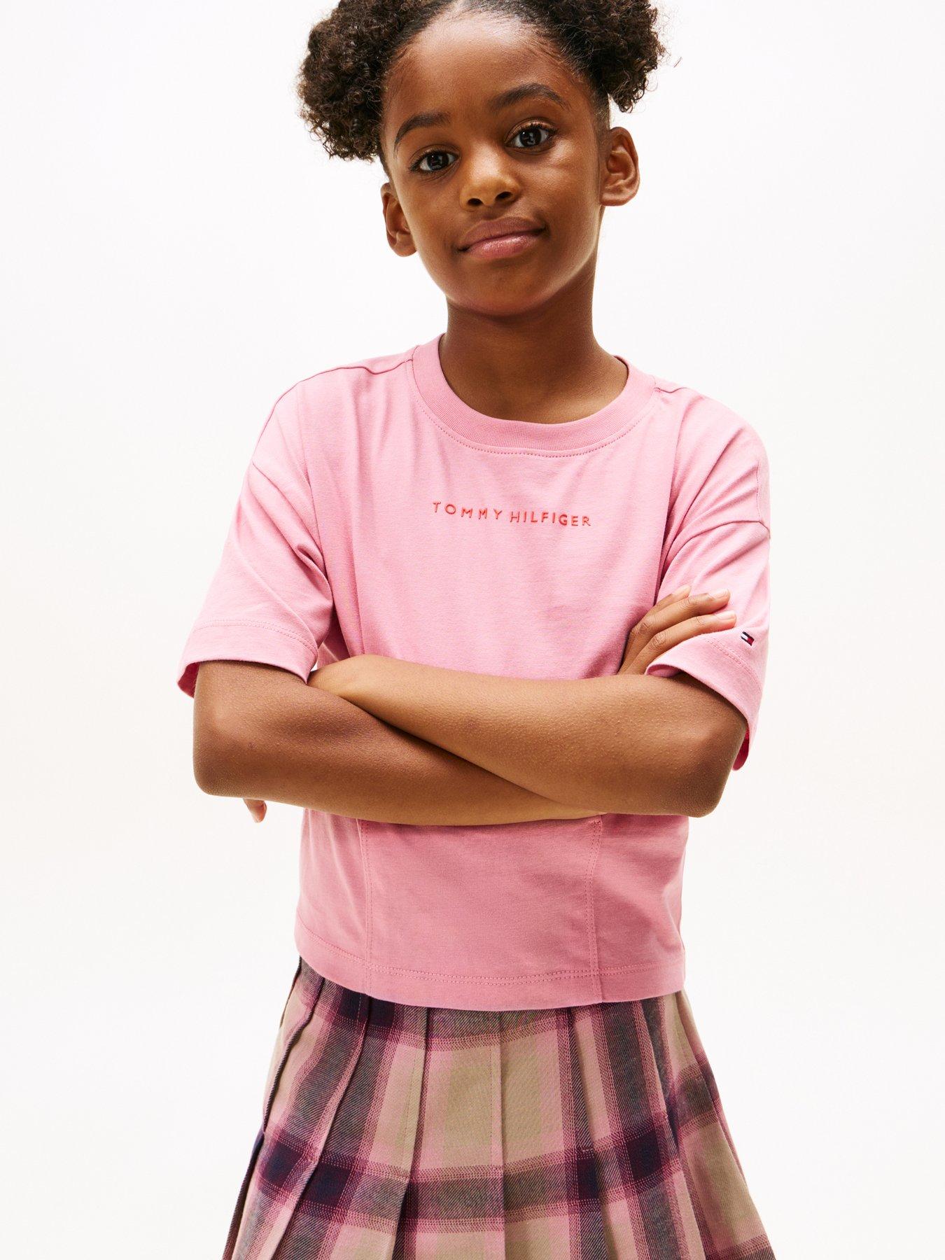 Tommy Hilfiger Girls Mini Logo Shiny Rubber Short Sleeve T-Shirt - Mystic Pink