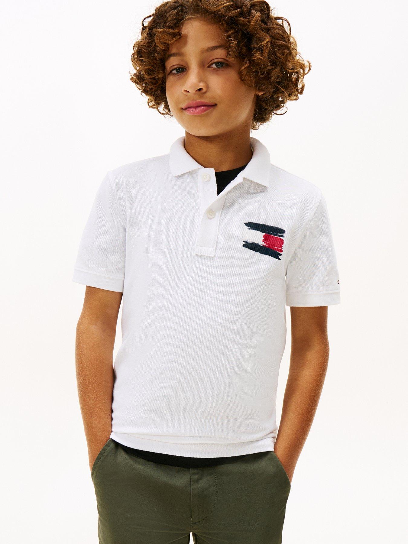 undefined Boys Flag Short Sleeve Polo Shirt - White