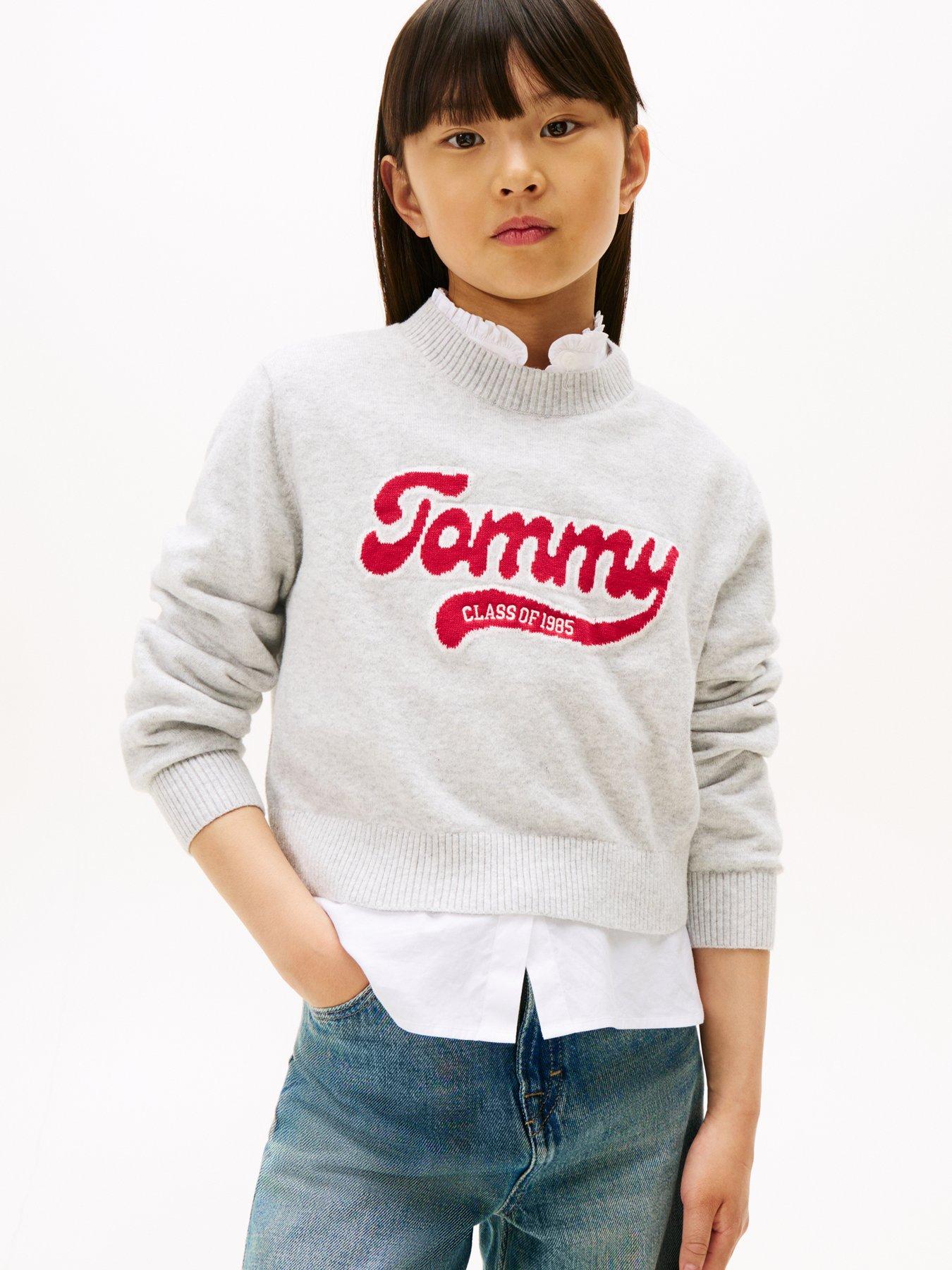 Tommy Hilfiger Girls Logo Sweater, Light Grey, Size Age: 16 Years