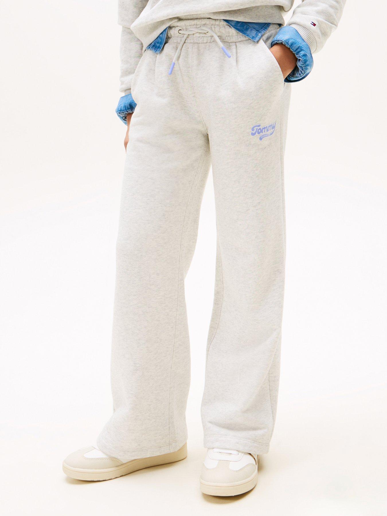 Tommy Hilfiger Girls Wide Leg Varsity Flock Sweat Pants - Heather