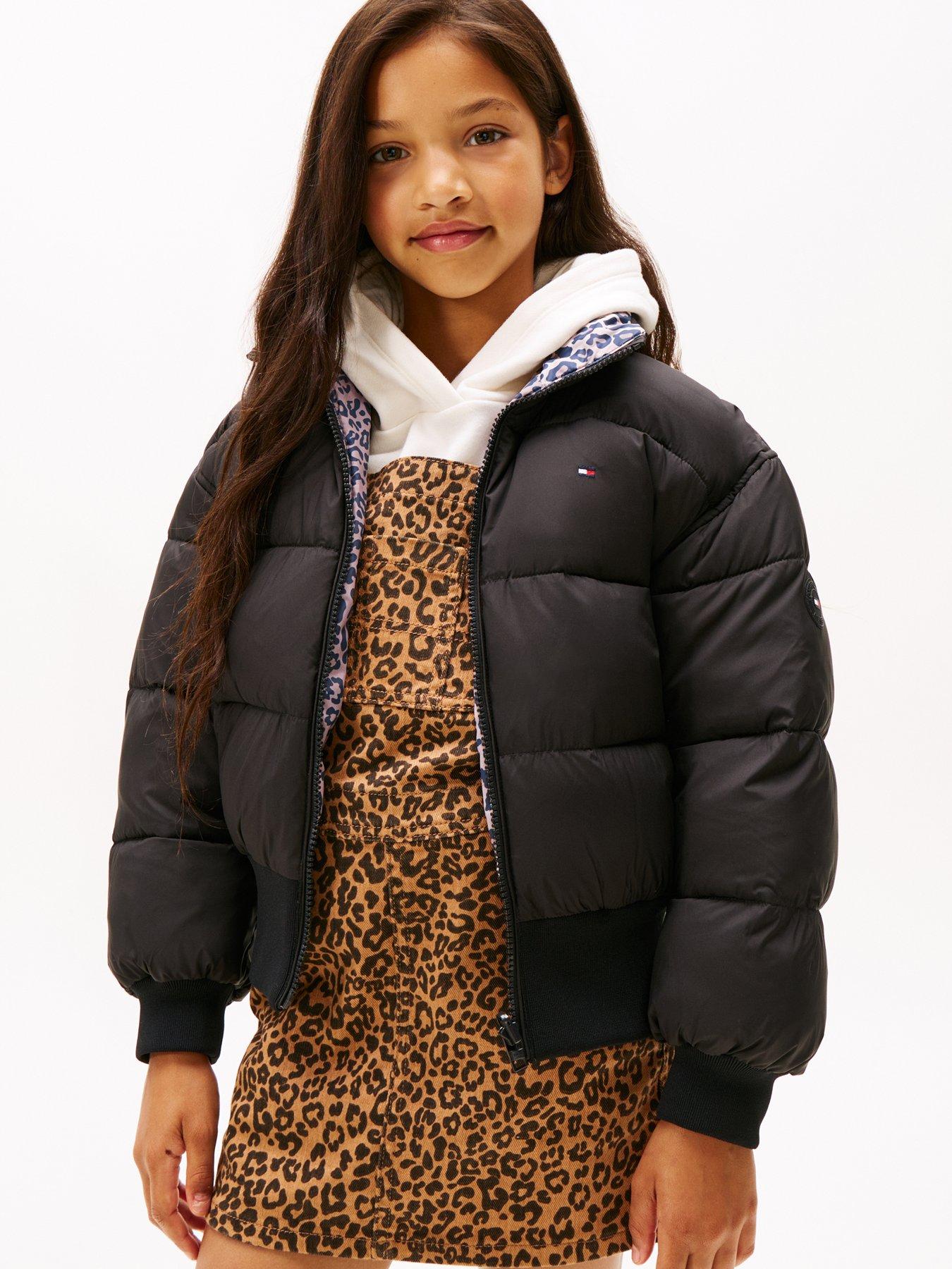 Tommy Hilfiger Girls Reversible Padded Bomber Jacket - Black Aop
