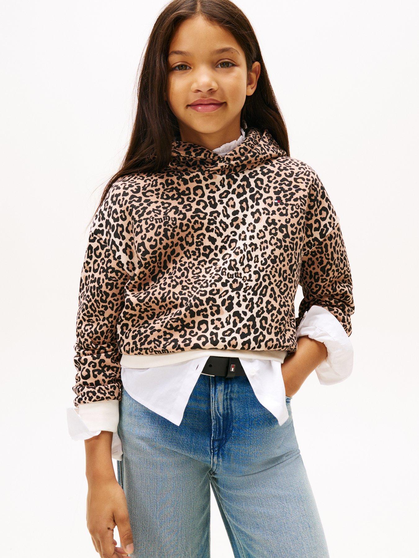 Tommy Hilfiger Girls Leopard Hoodie, Multi, Size Age: 14 Years