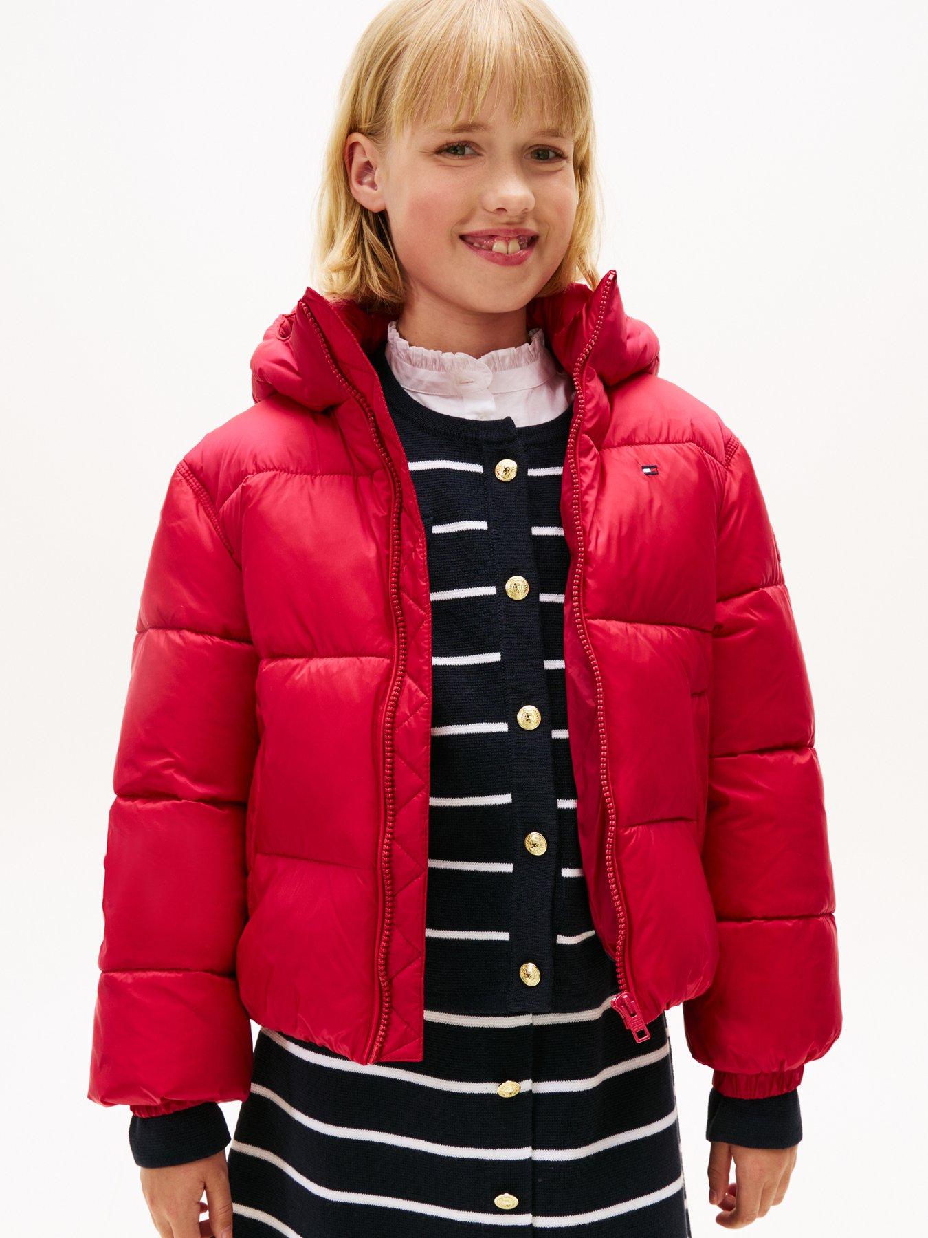 Tommy Hilfiger Girls Hooded Shiny Padded Jacket - Dark Pink