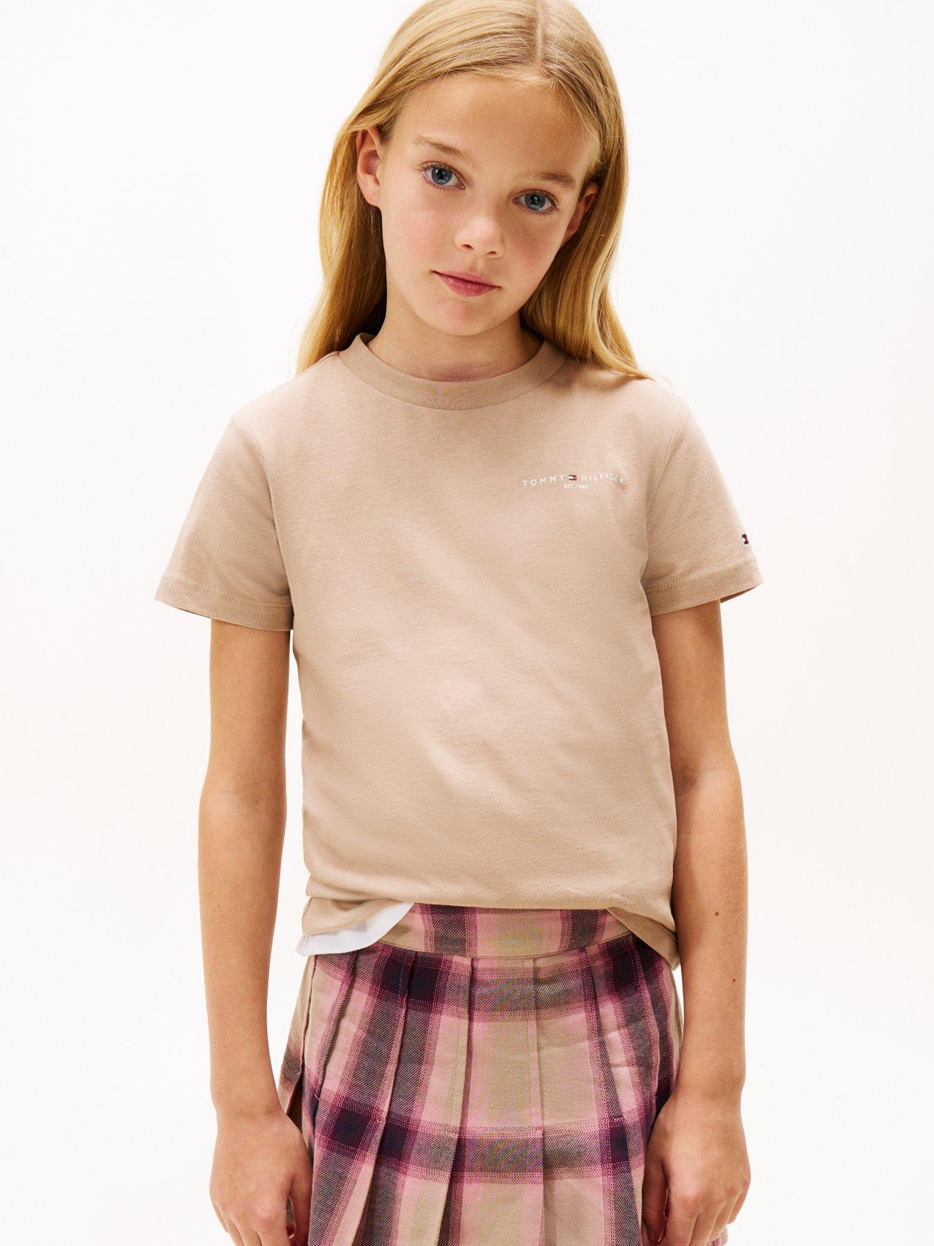 Tommy Hilfiger Girls Mini Th Logo Short Sleeve T-Shirt - Beige