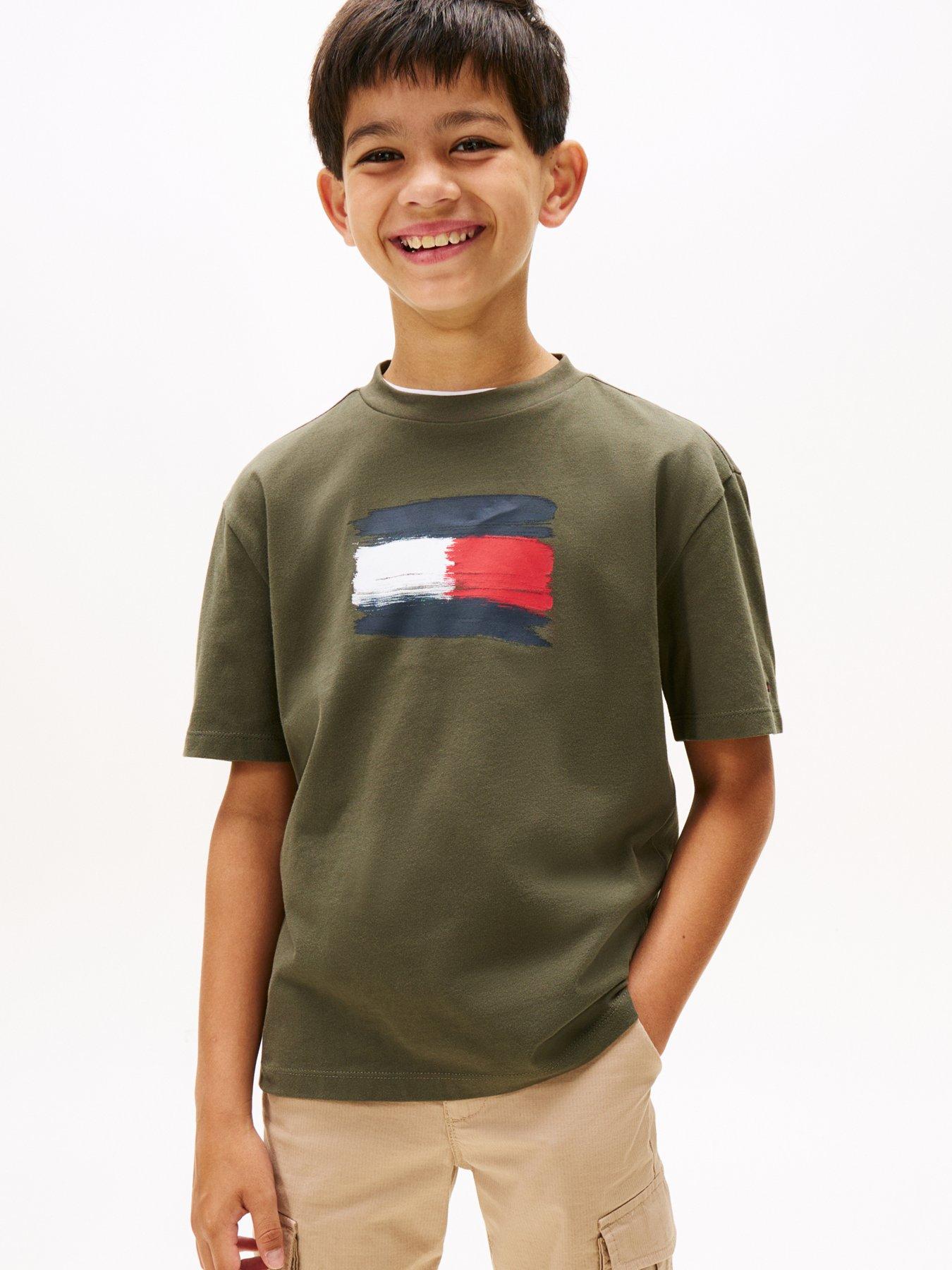 Tommy Hilfiger Boys Flag Archive Short Sleeve T-Shirt - Pewter - Green