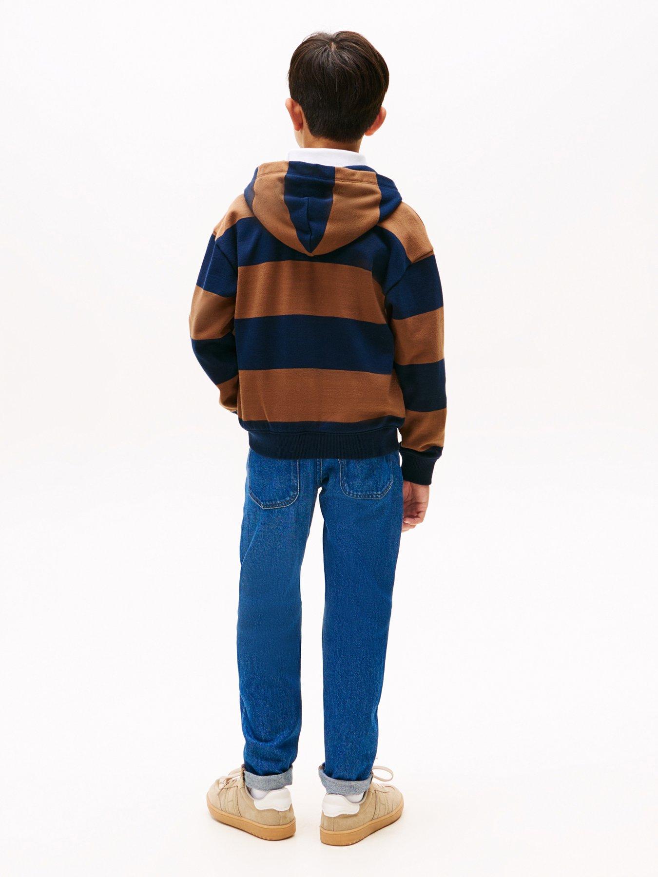 Tommy Hilfiger Boys Varsity Stripe Button Hoodie Pecan Nut
