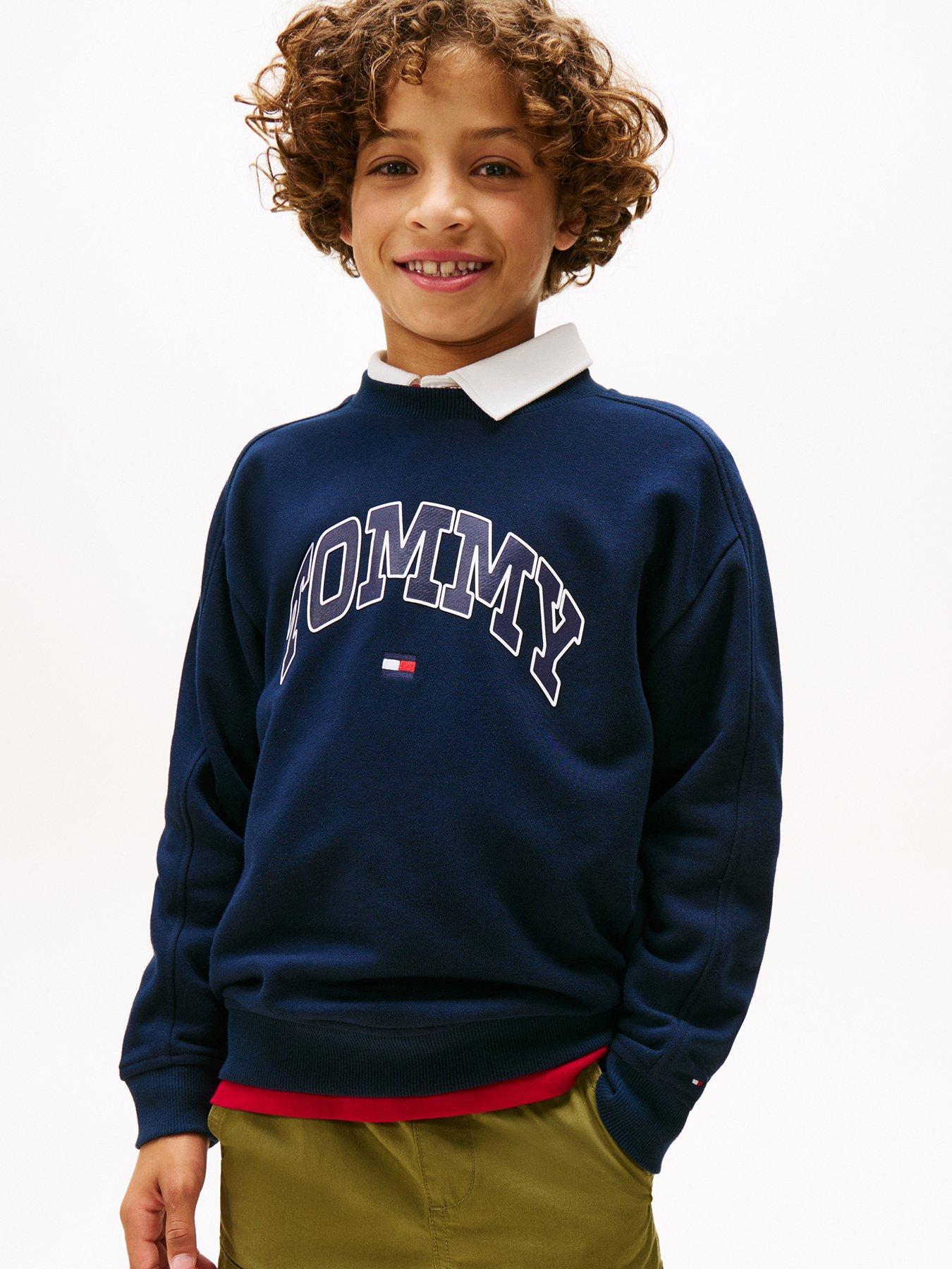 Tommy Hilfiger Boys Varsity Raised Print Sweatshirt, Navy, Size 14 Years