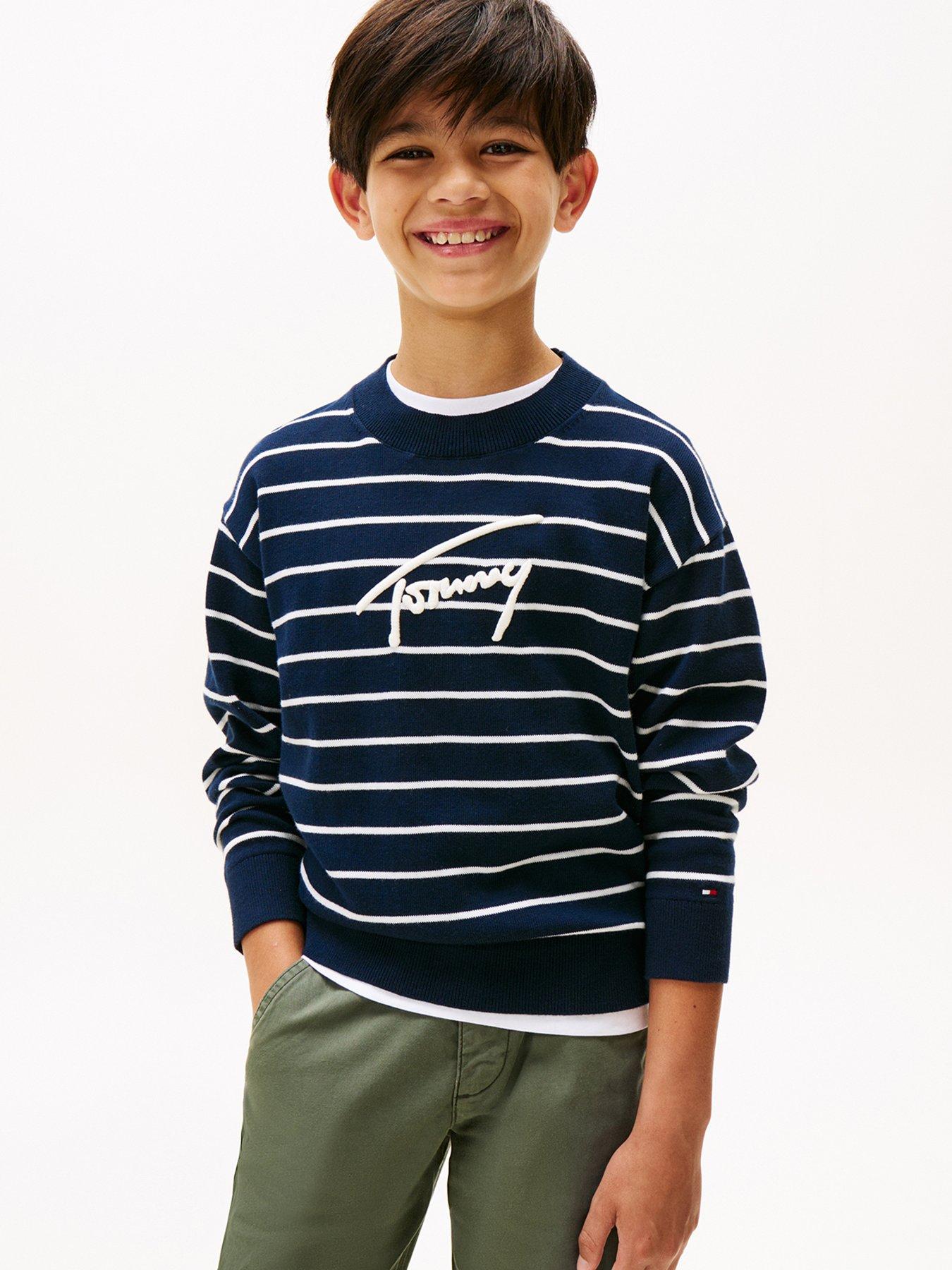 Tommy Hilfiger Boys Varsity Graphic Sweater - Dark Off White Stripe