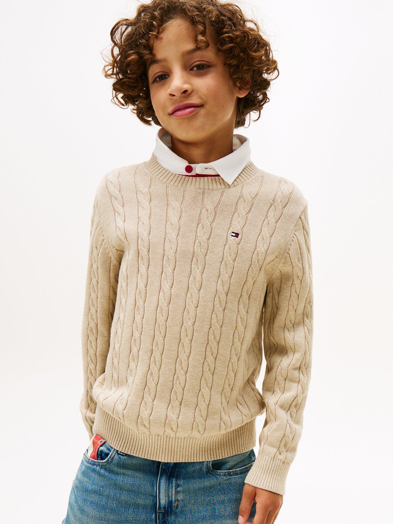 Tommy Hilfiger Boys Cotton Cable Sweater - Malted Milk Heather