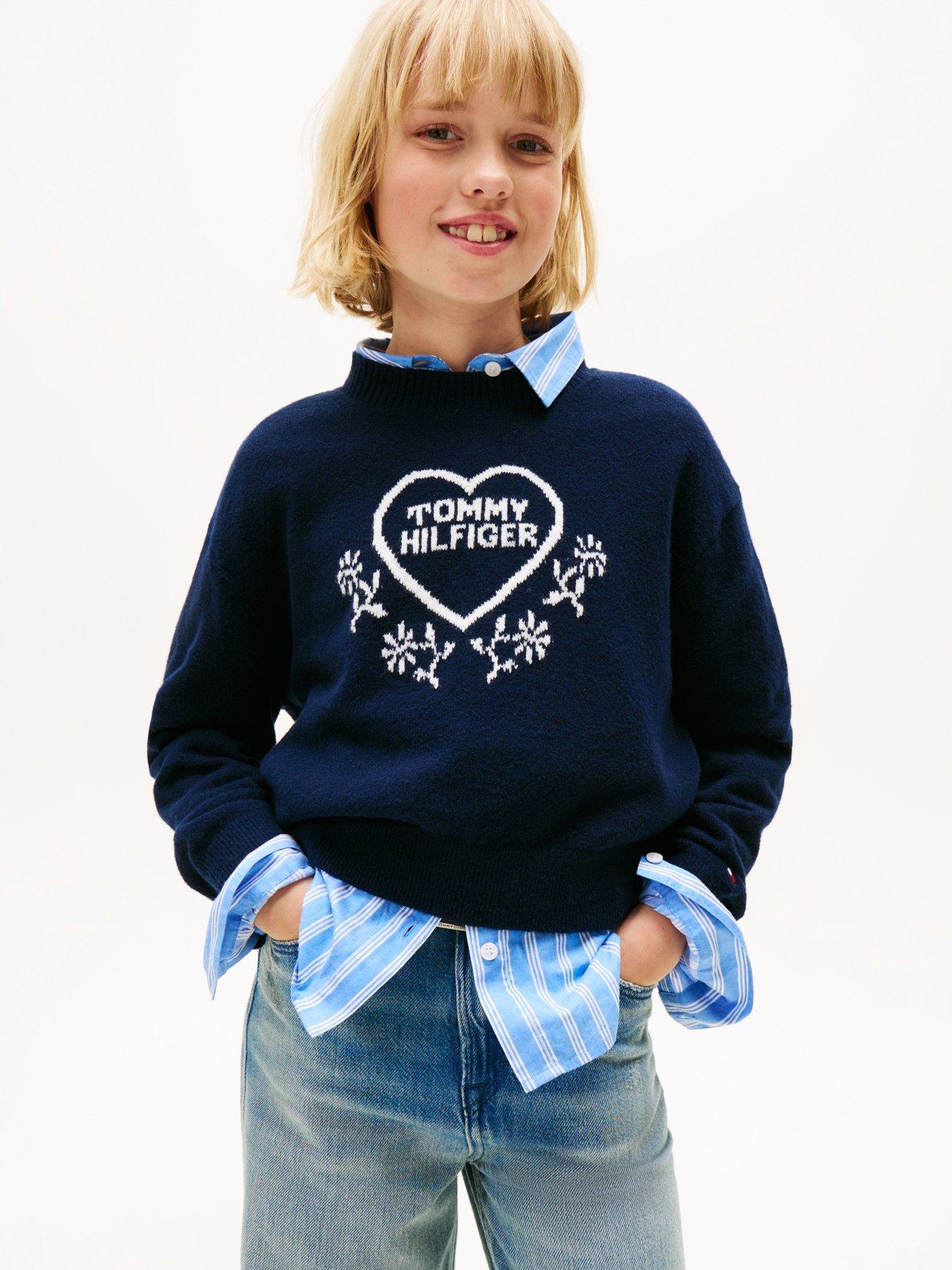 Tommy Hilfiger Girls Heart Jacquard Sweater - Night Navy