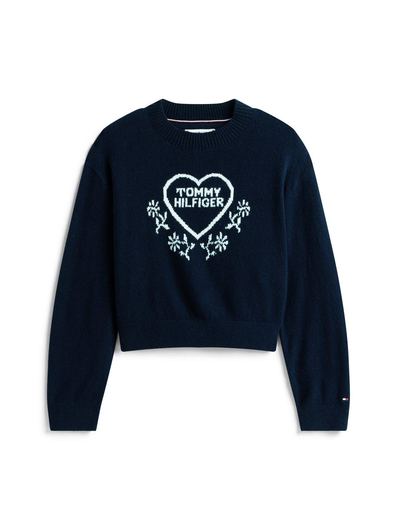 Tommy Hilfiger Girls Heart Jacquard Sweater Night Navy Very