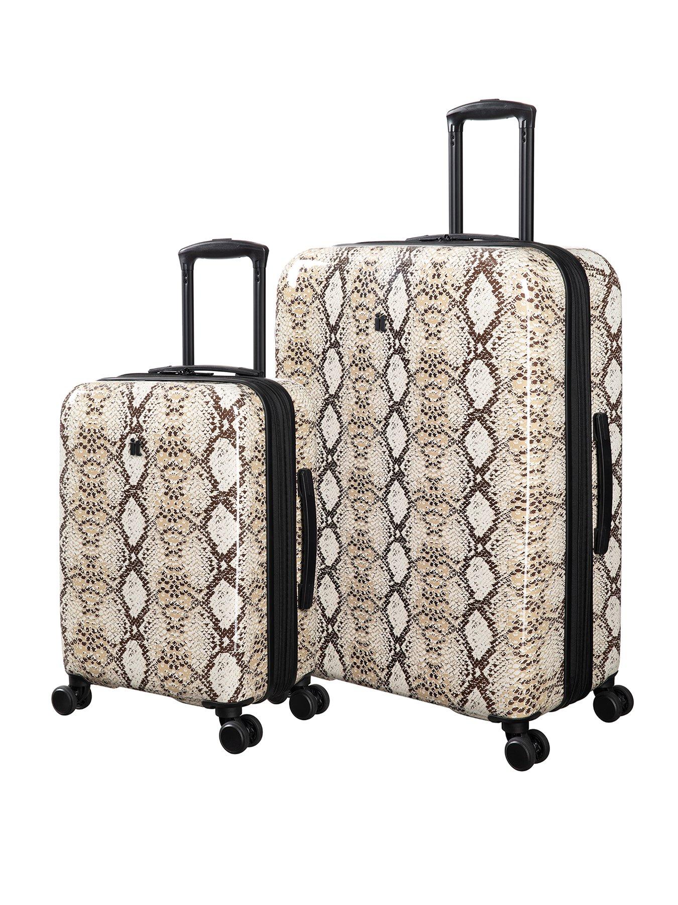 Image 1 of 7 of it Luggage Sheen Python Snake Skin Print Beige Hardshell 2pc Suitcase Set