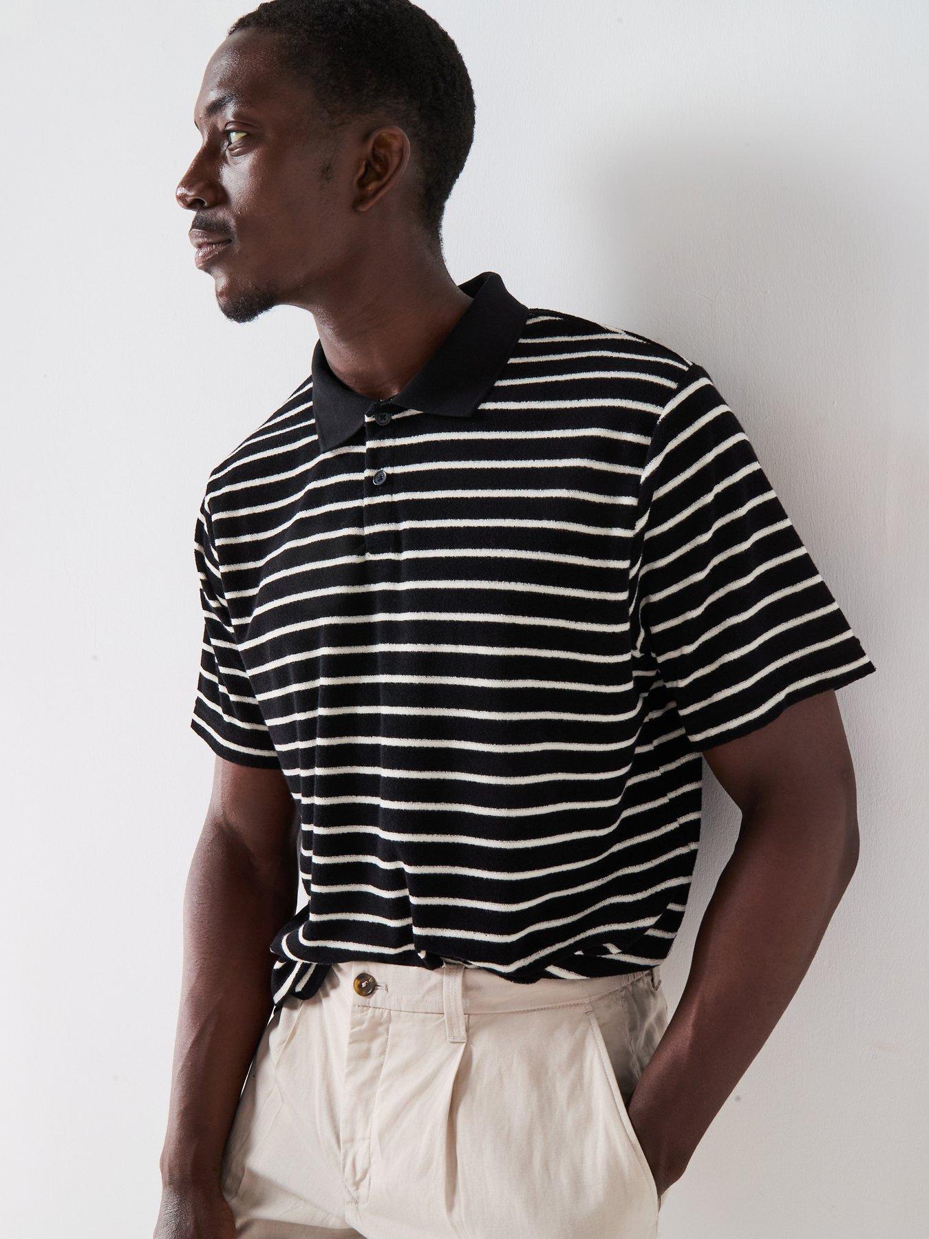 undefined Gen Striped Towelling Polo Shirt - Black