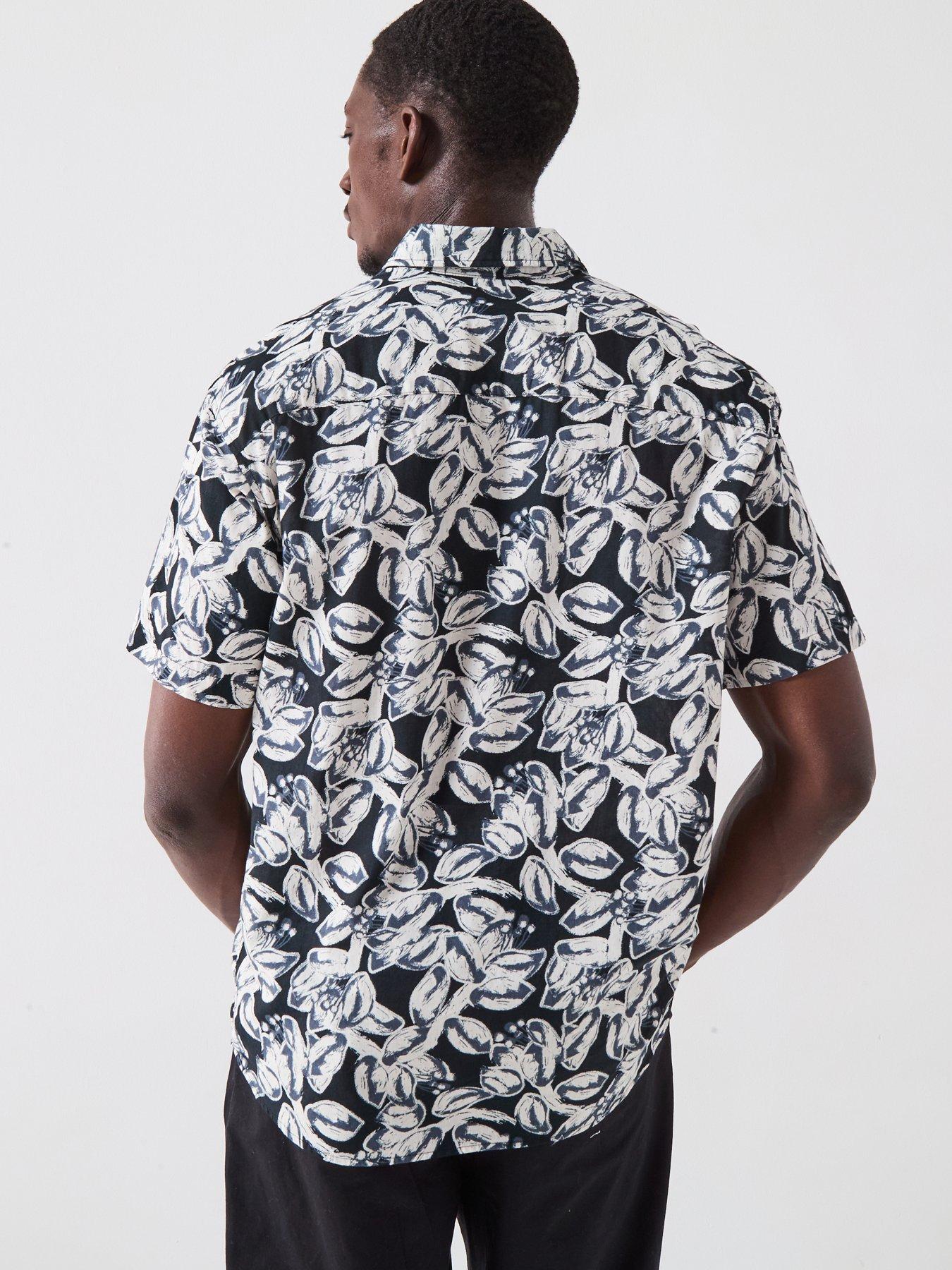 Image 2 of 4 of Jack & Jones Joshua Split Aop Short Sleeve Shirt - Black/White